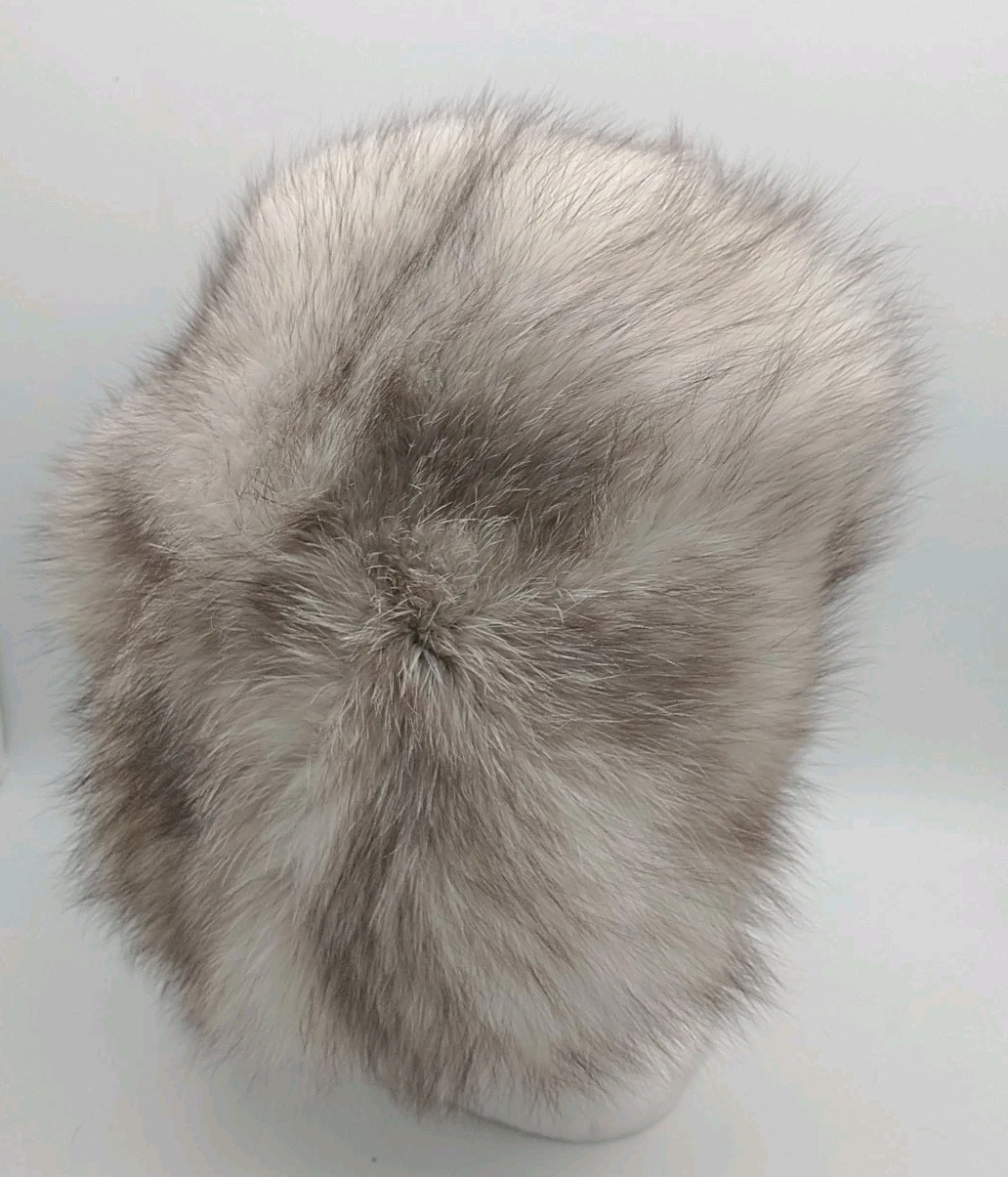 Vintage Genuine Blue Shadow Fox Fur Pillbox Hat Handmade Canada Women’s L 22.75″