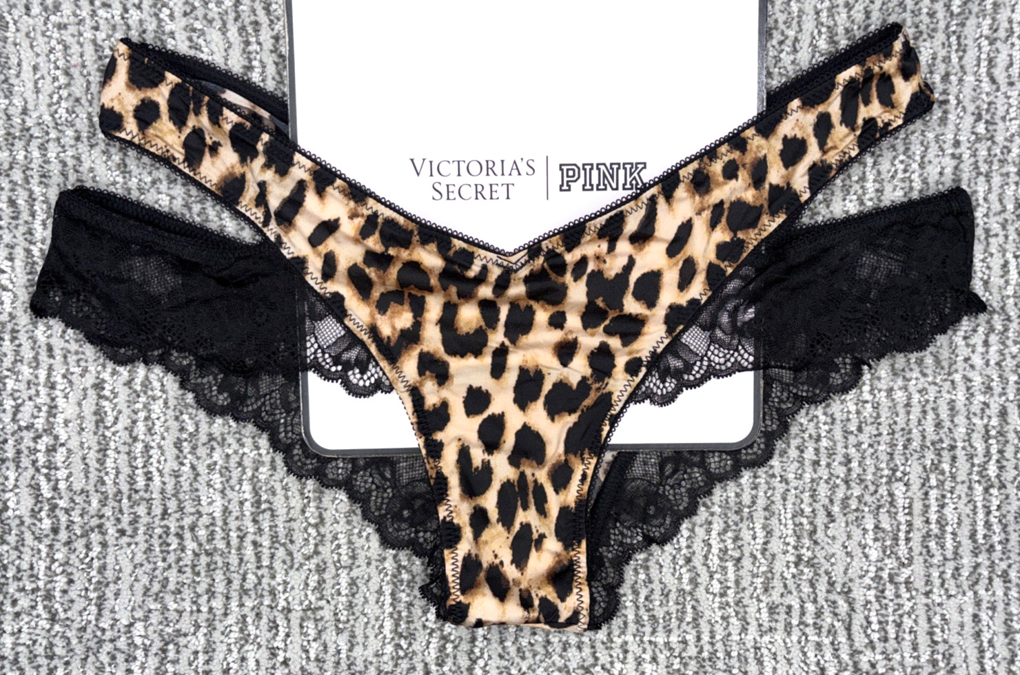 Victoria’s Secret Very Sexy NWT Small Black Strappy Leopard Print Cheeky Panty