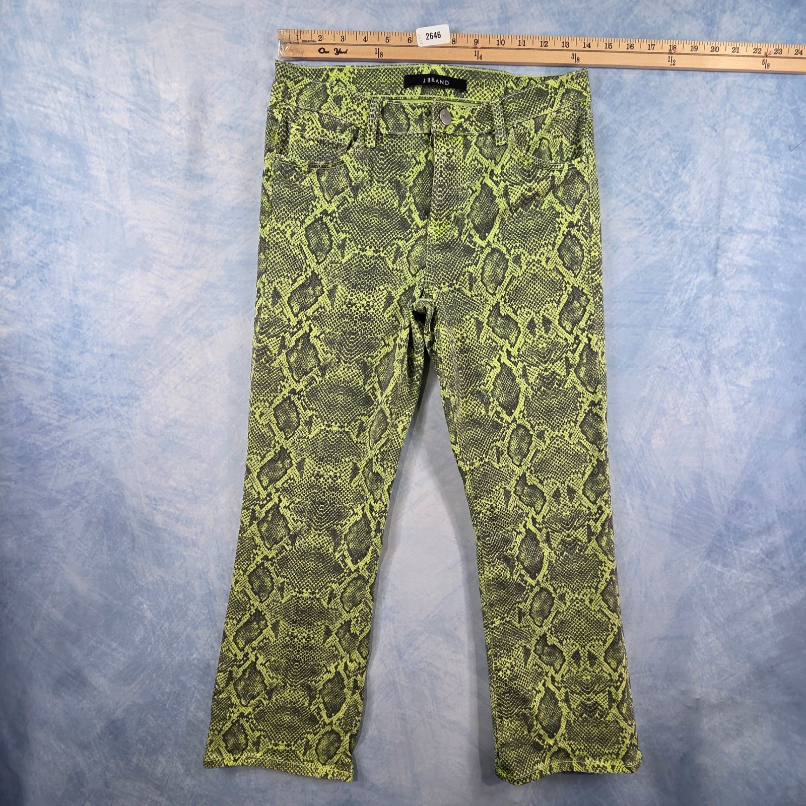 J Brand Selena Lime Green Snakeskin Print Cropped Bootcut Jeans Womens 28