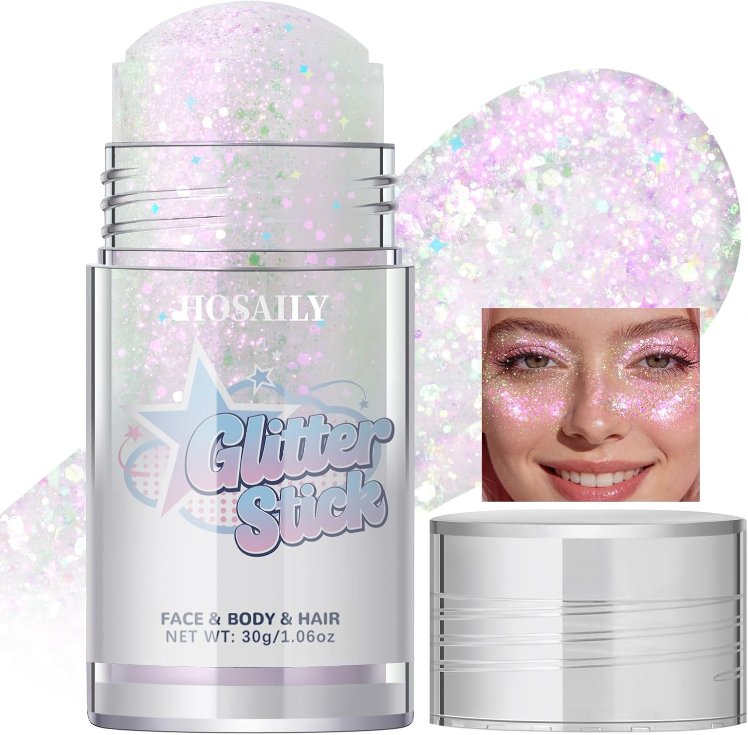 Sparkling Pink Body Glitter Stick, Holographic Fairy Costume Makeup Face Hair Gl