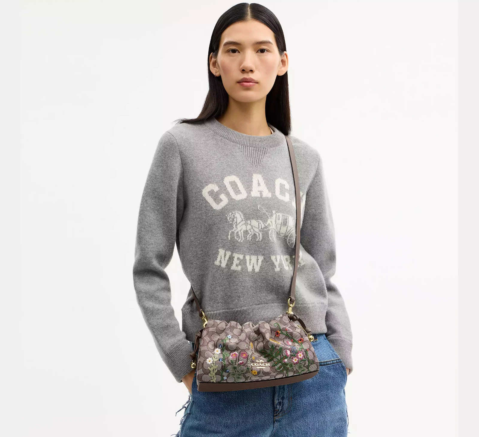 NWT CDZ02 COACH Faye Shoulder Bag In Signature Jacquard With Floral Embroidery