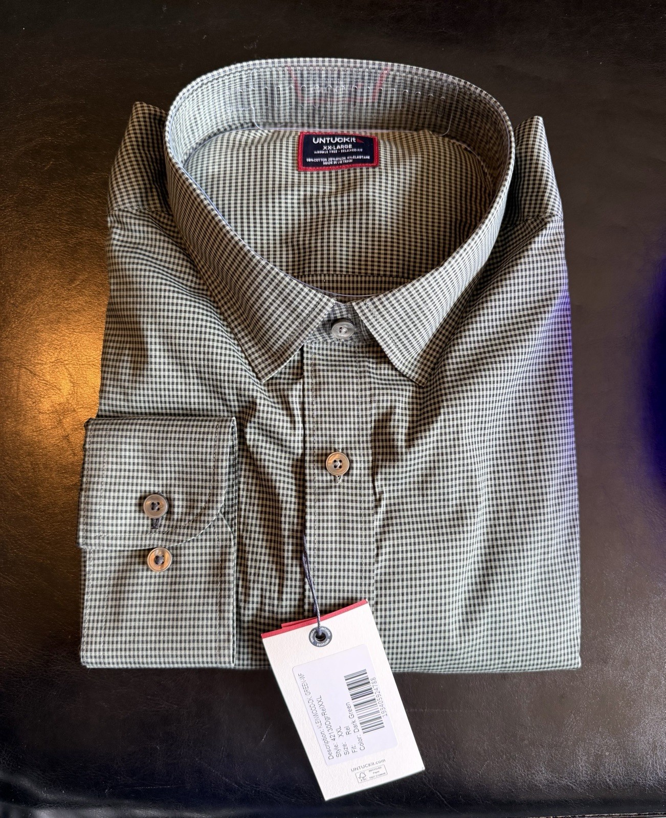 UNTUCKit CottonTek Dark Green Check Button-Up Shirt XXL Long Sleeve Relaxed