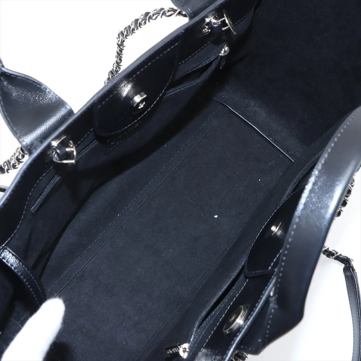 Chanel Deauville GM leather x studs 2 Way Tote Bag Black Silver Metal Fittings 2