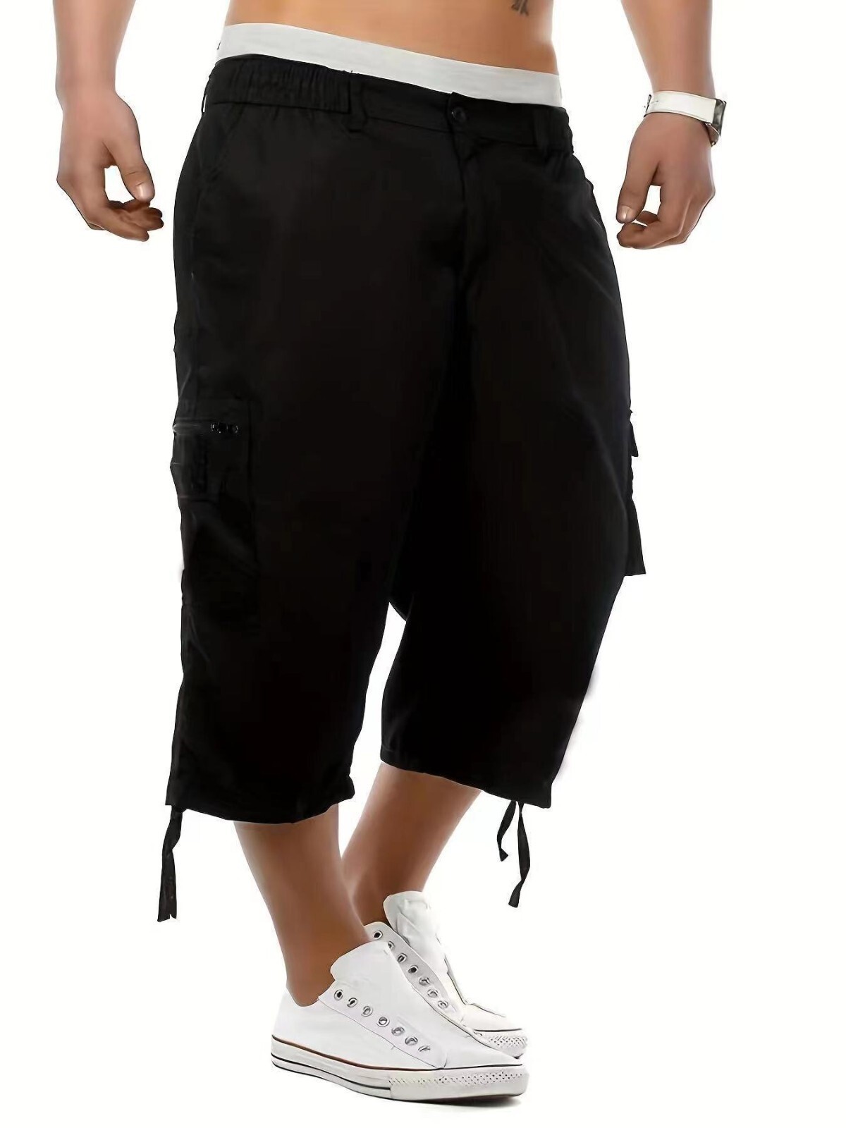 Casual Fashion Cargo 3/4 Long Below Knee Pants Multi Pockets Shorts
