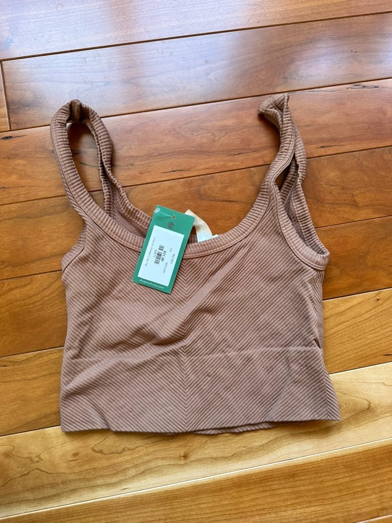 Mahina Brown Chevron Ribbed Crop Top Sleeveless Scoop Neck Tank OS NS7801
