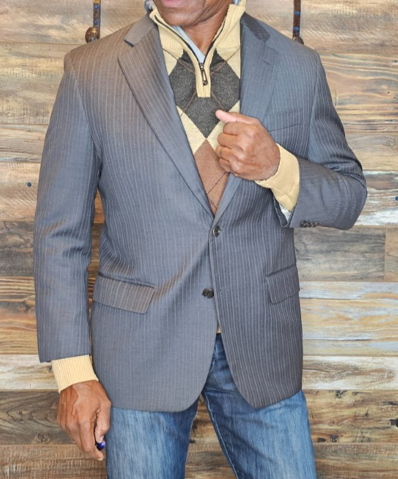 Brooks Brothers SaxXon Madison 100% Wool Gray Striped Blazer Jacket 40S