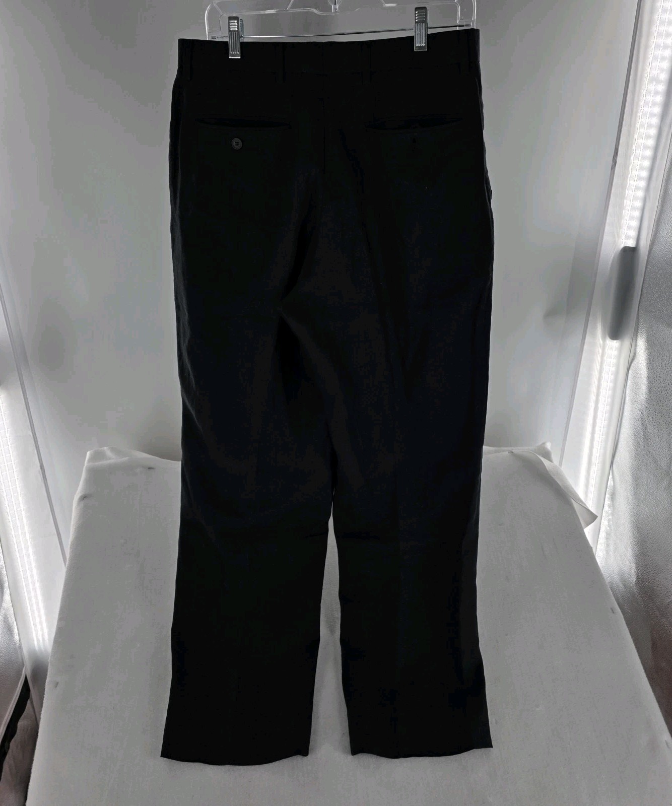 e-Luxe Evergreen Software mens Pleated LINEN Pants 32×30 New Black Portugal