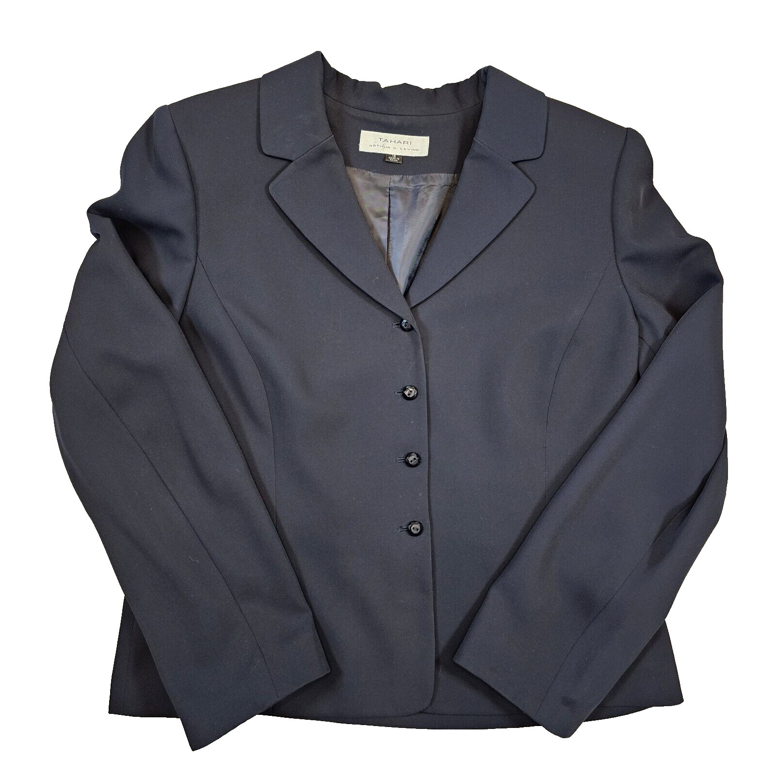 Tahari Arthur S. Levine Single Breasted 4-Button Blazer Lined Career Blue 16