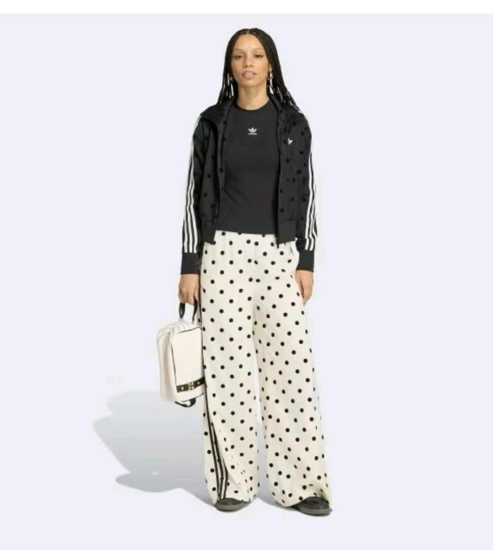 *Adidas Satin Polka Dots Wide Leg Track Pant White Black | size L | KV1168 NEW