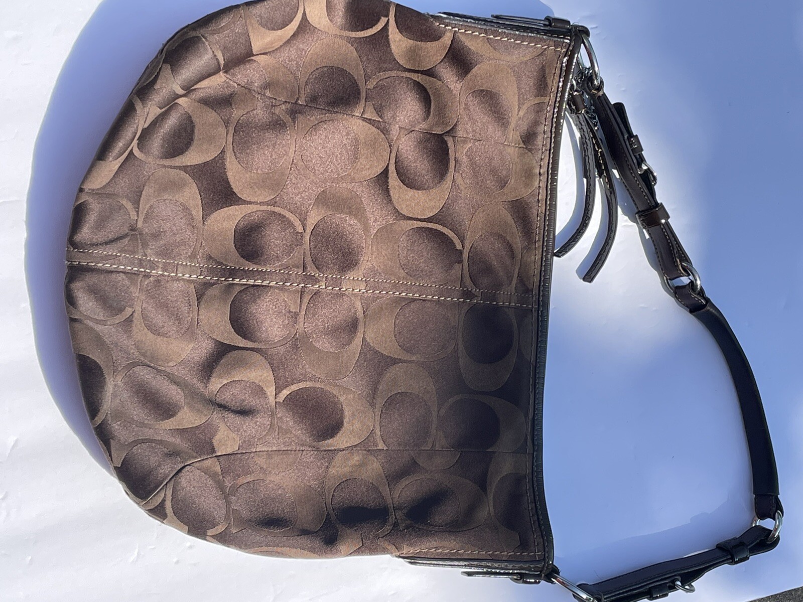 Coach Signature CC Monogram Hobo Bag Brown Y2K Shoulder Handbag Purse EUC VTG
