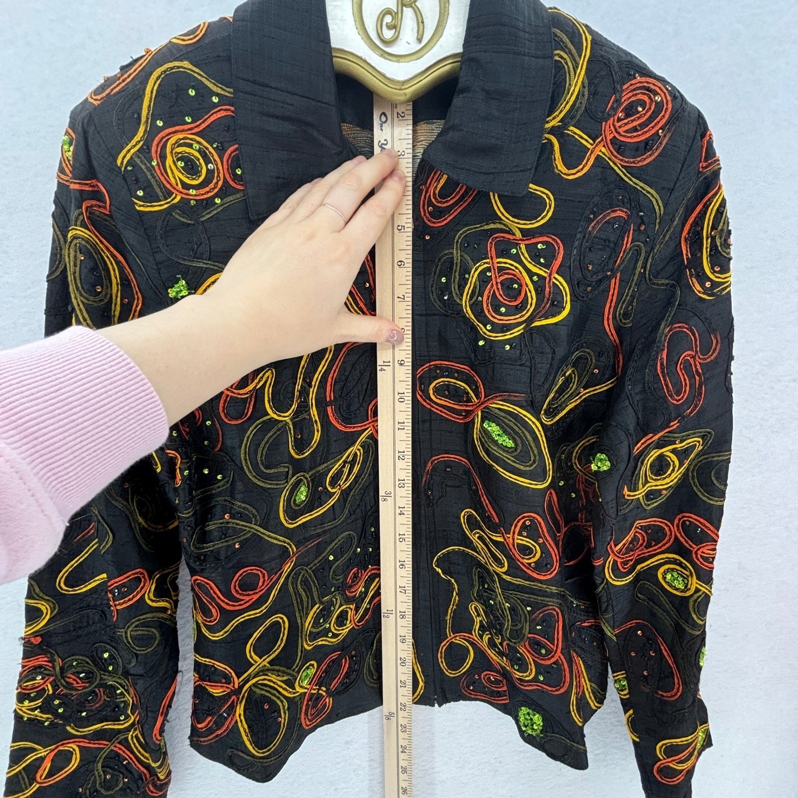 Vintage Abstract Silk Embroidered Jacket S Art Teacher Wearable Art Maximalism