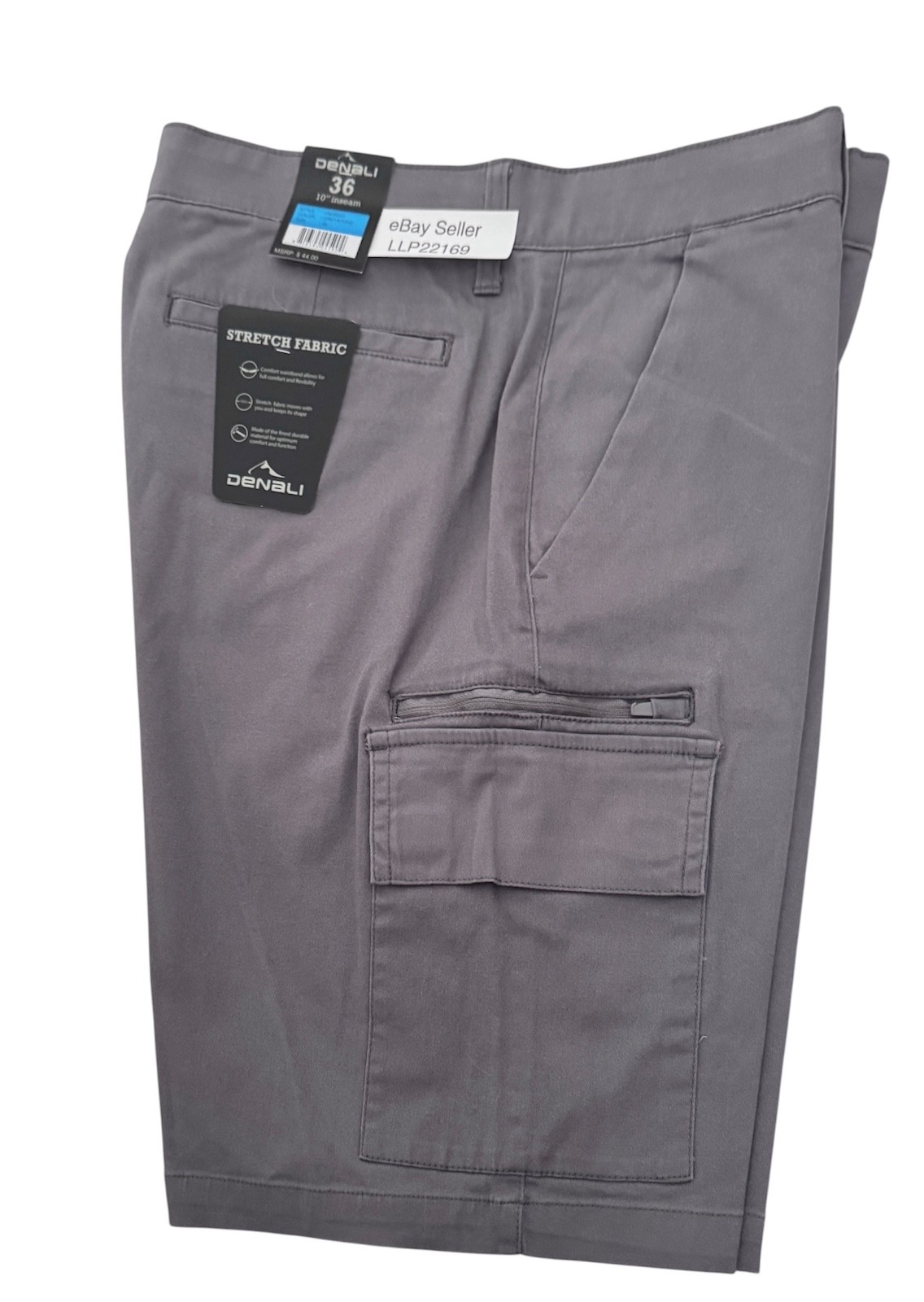 DENALI Men’s Stretch Cargo Shorts (SIZE 36) Flex Waist GREYSTONE New w/ $44 Tag
