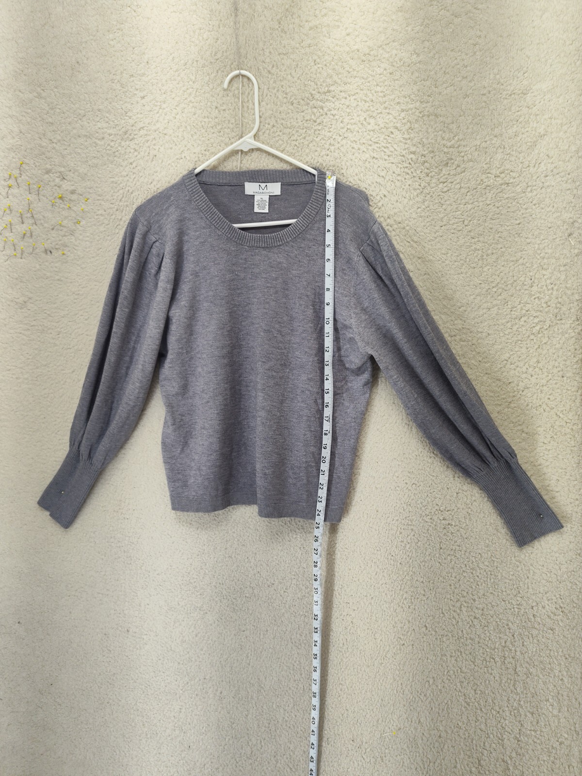 Magaschoni Women Sweater Extra Large Gray Nylon Blend Long Sleeve Knit Pullover