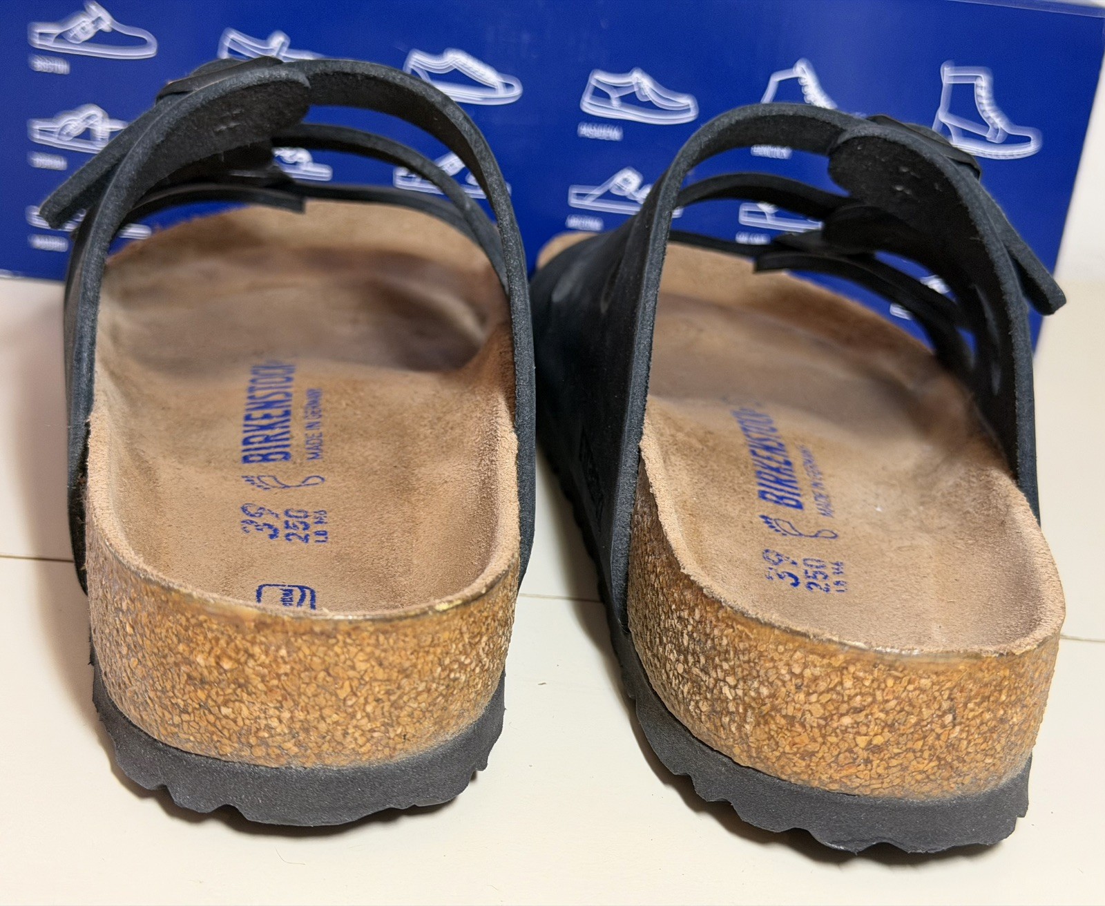 Birkenstock Florida Black Leather Sandals EU 39 Soft Regular Fit READ EXCELLENT