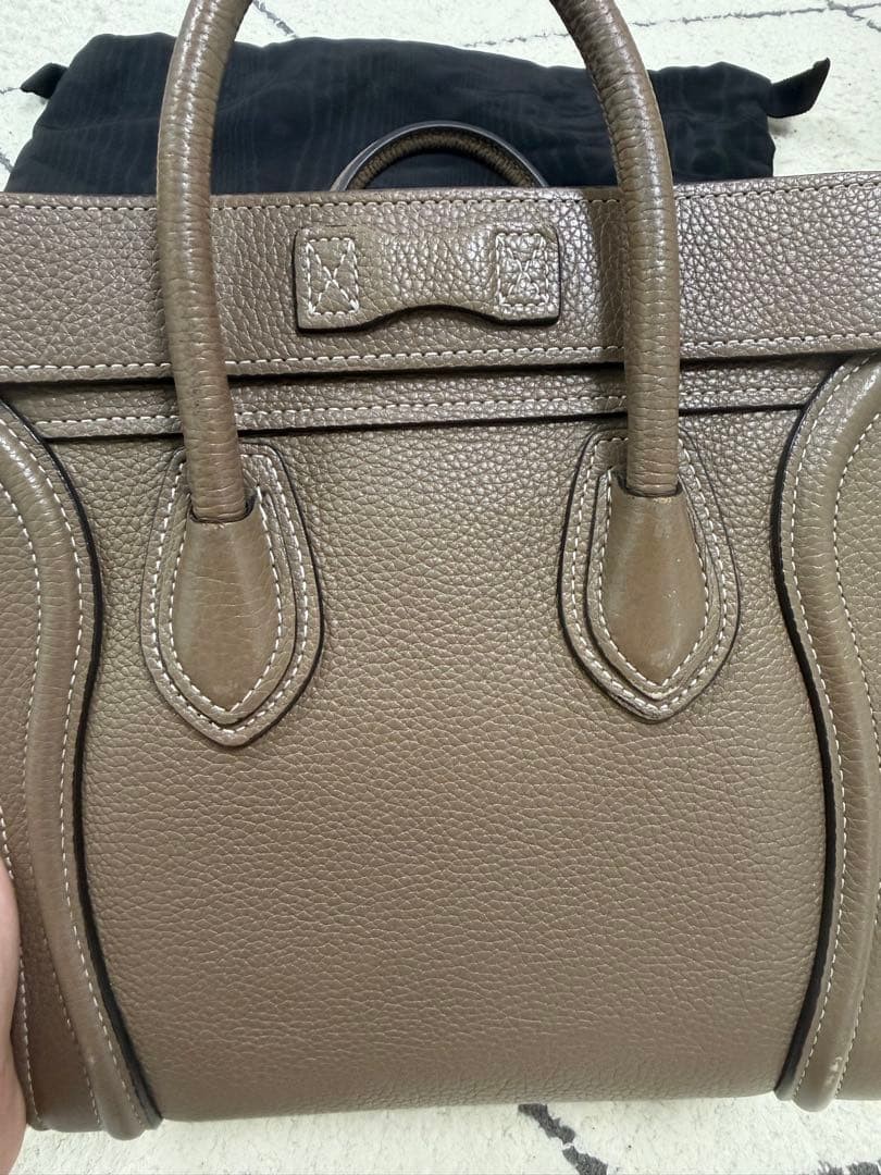 CELINE Luggage Nano Leather Handbag 2Way Shoulder Bag Souris Gray Women’s
