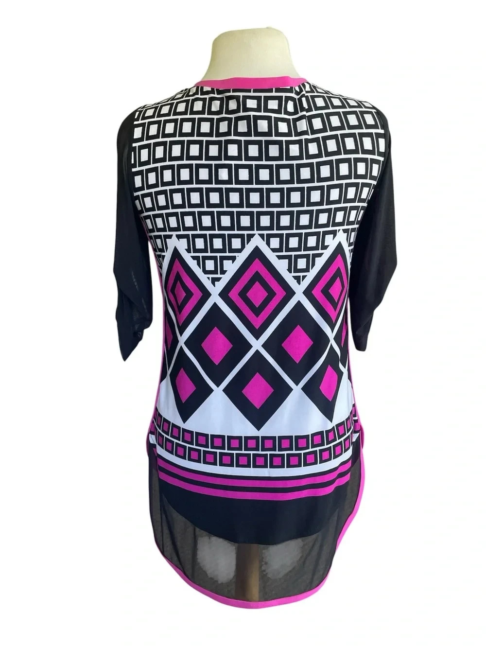 Joseph Ribkoff Black Pink White Geometric Tunic Size 4 Style 161769 Roll Tab Y2k