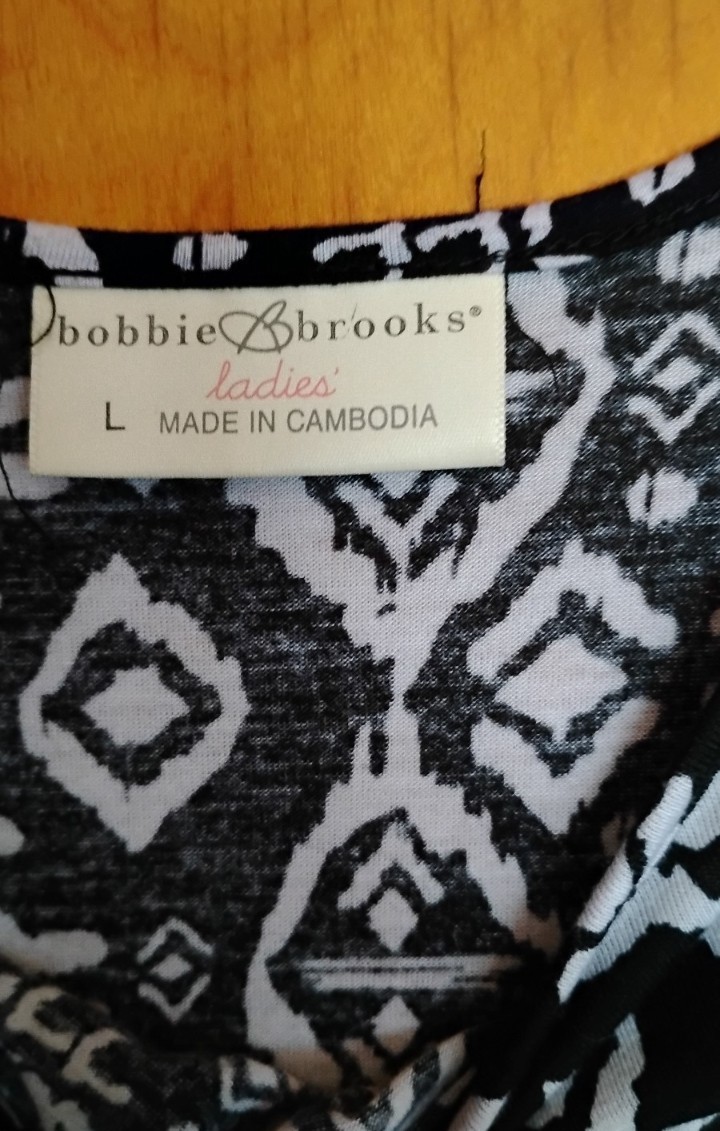 Bobbie Brooks Black/White Geometric Scoop Neck Short Sleeve Mini Dress Women’s L