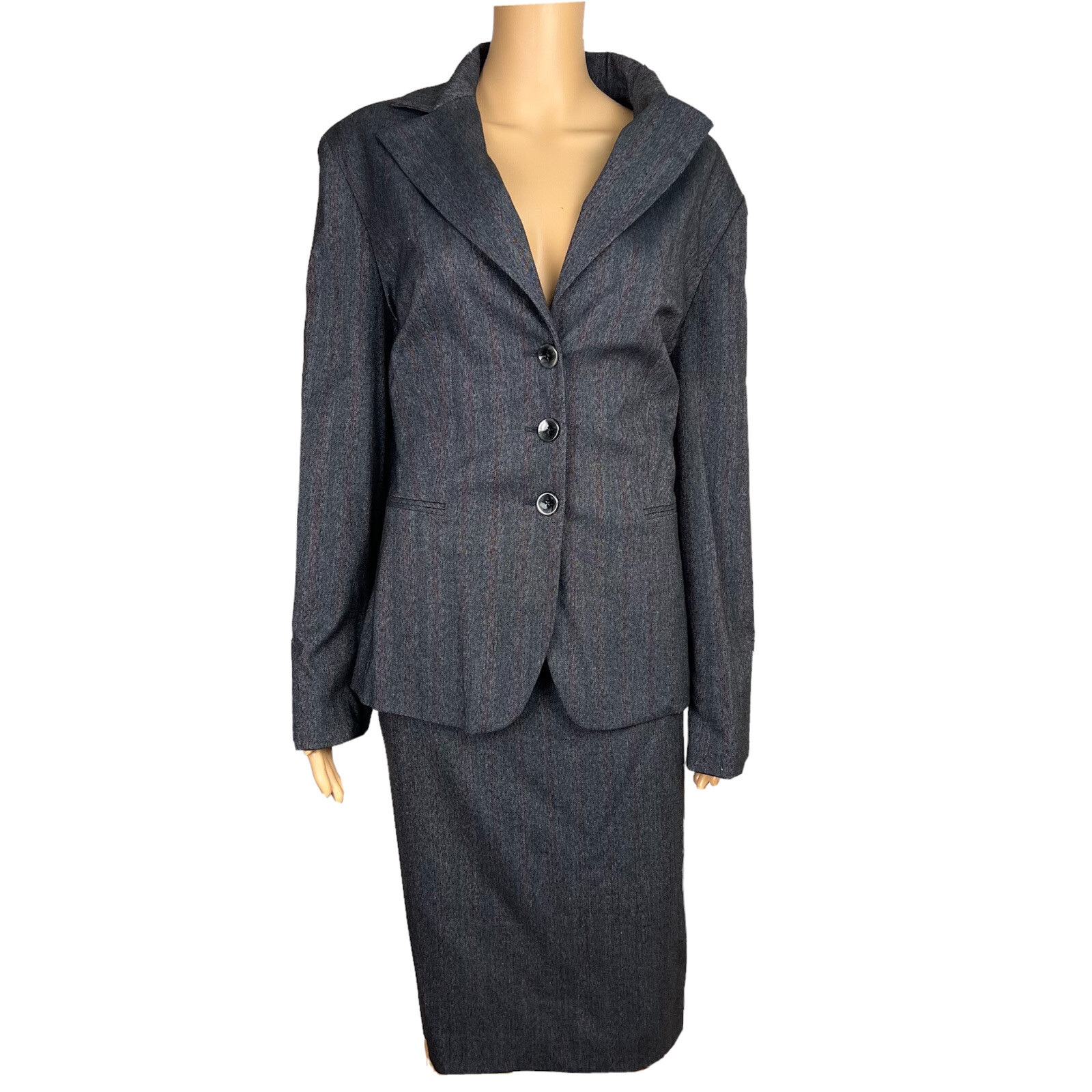 Larry Levine Polyester Rayon Stretch Skirt Suit Size 18 Charcoal Gray 2PC New