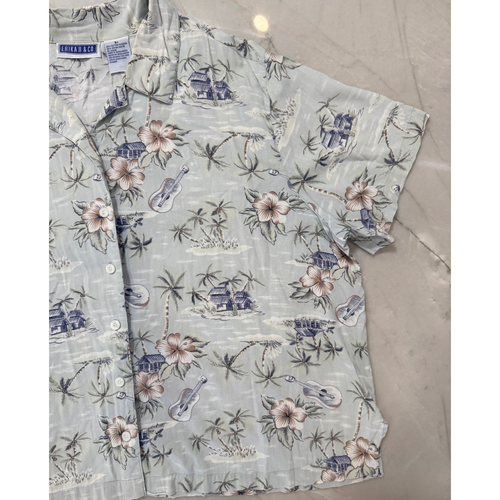 Erika II & Co Womens 3X Tropical Hawaiian Shirt Sage Green Cotton Rayon Blend 79