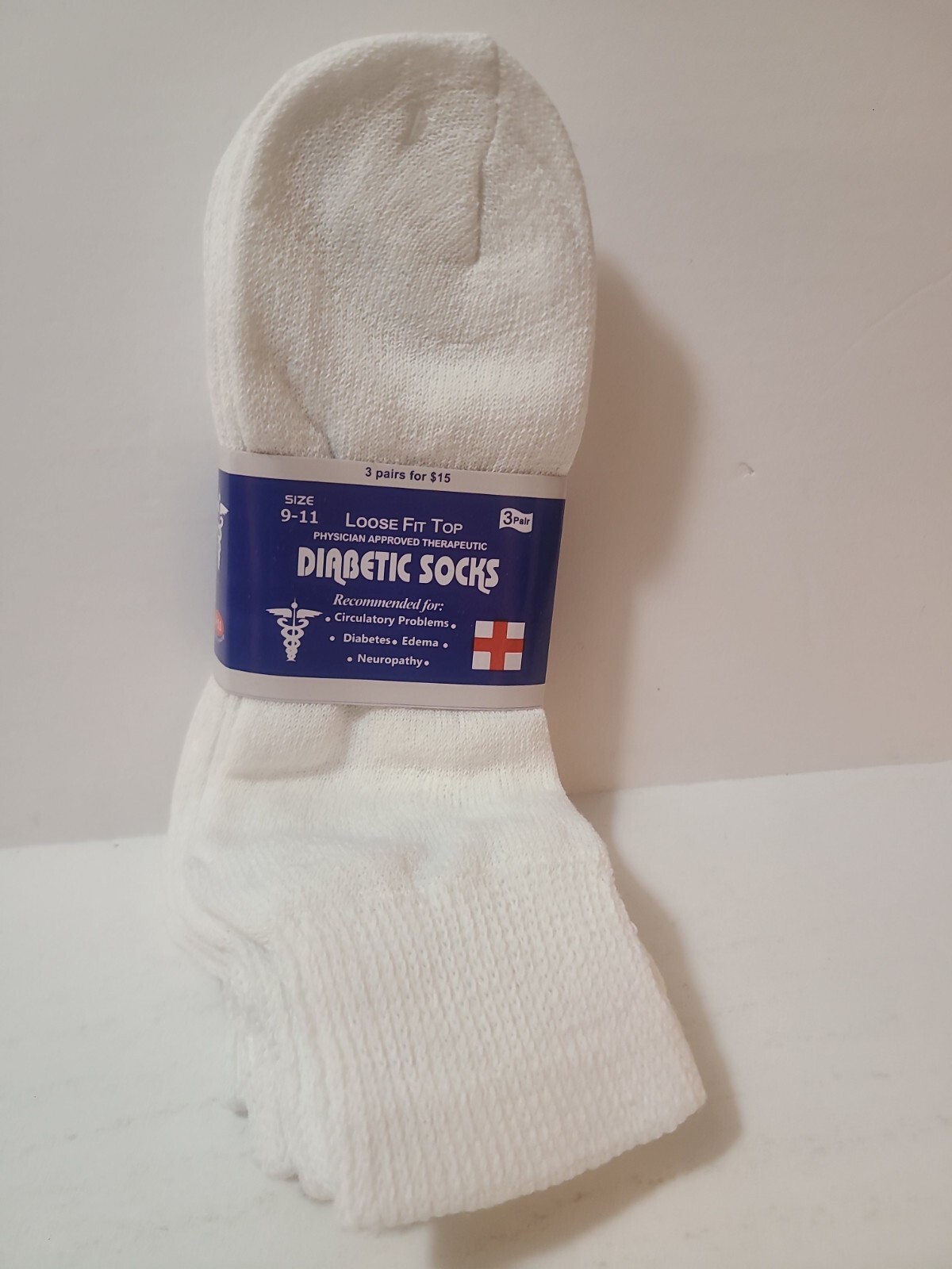 3 pack Diabetic WHITE CREW SOCKS circulatory Health Men women Cotton Poly 9-11