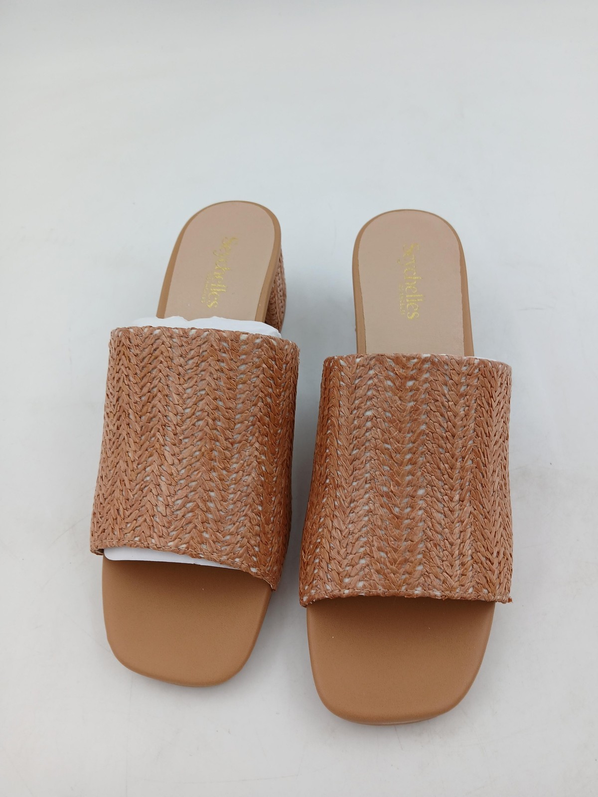 Seychelles Pepper Shoes Womens Size 8 Tan Raffia Block Heel Sandals Slide Mules