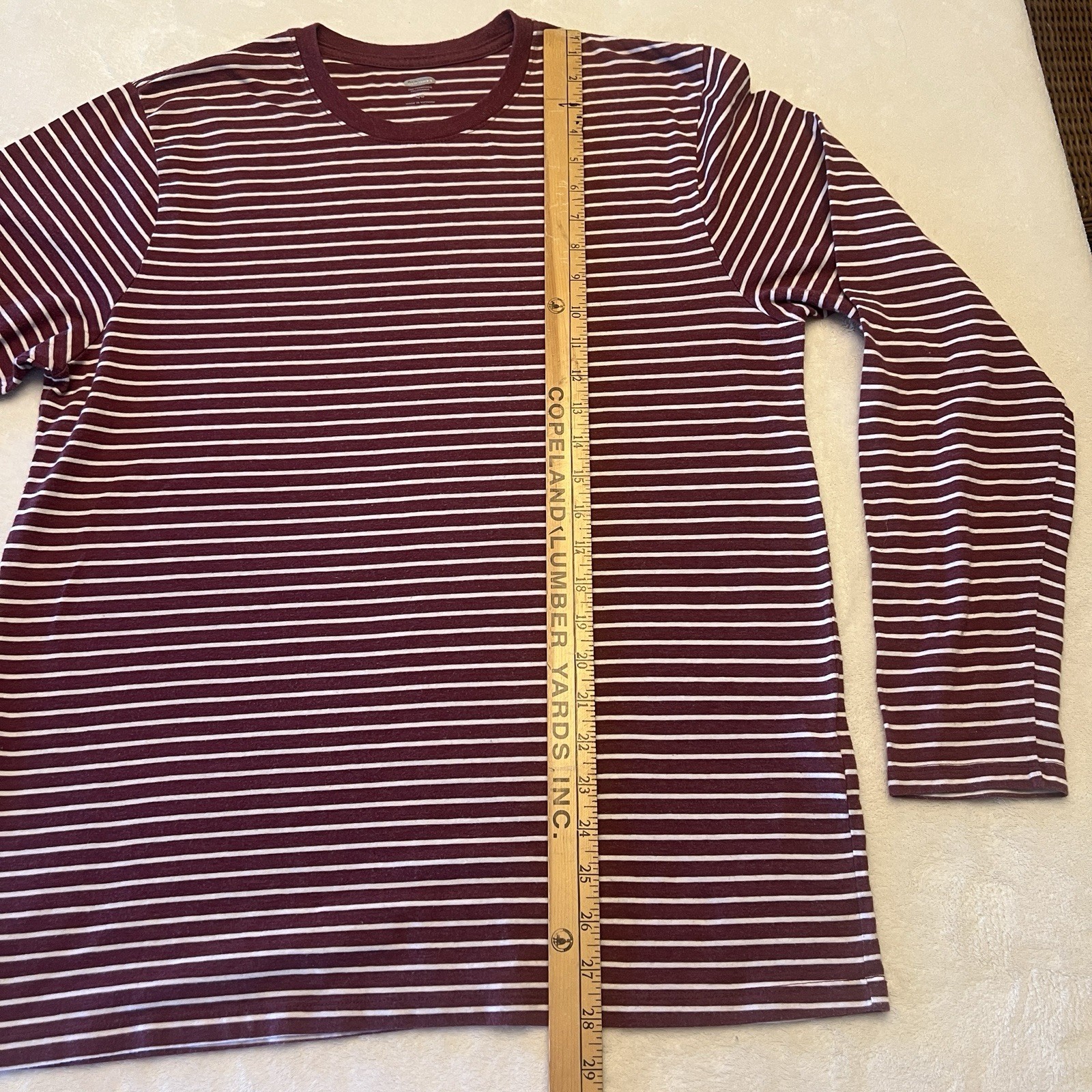 Old Navy Long Sleeve Maroon and white Striped Shirt cotton mens vintage inspired
