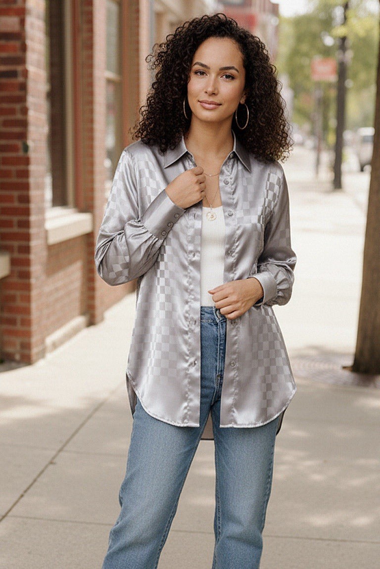 NWT AndTheWhy Downtown Glow Checkered Top Large