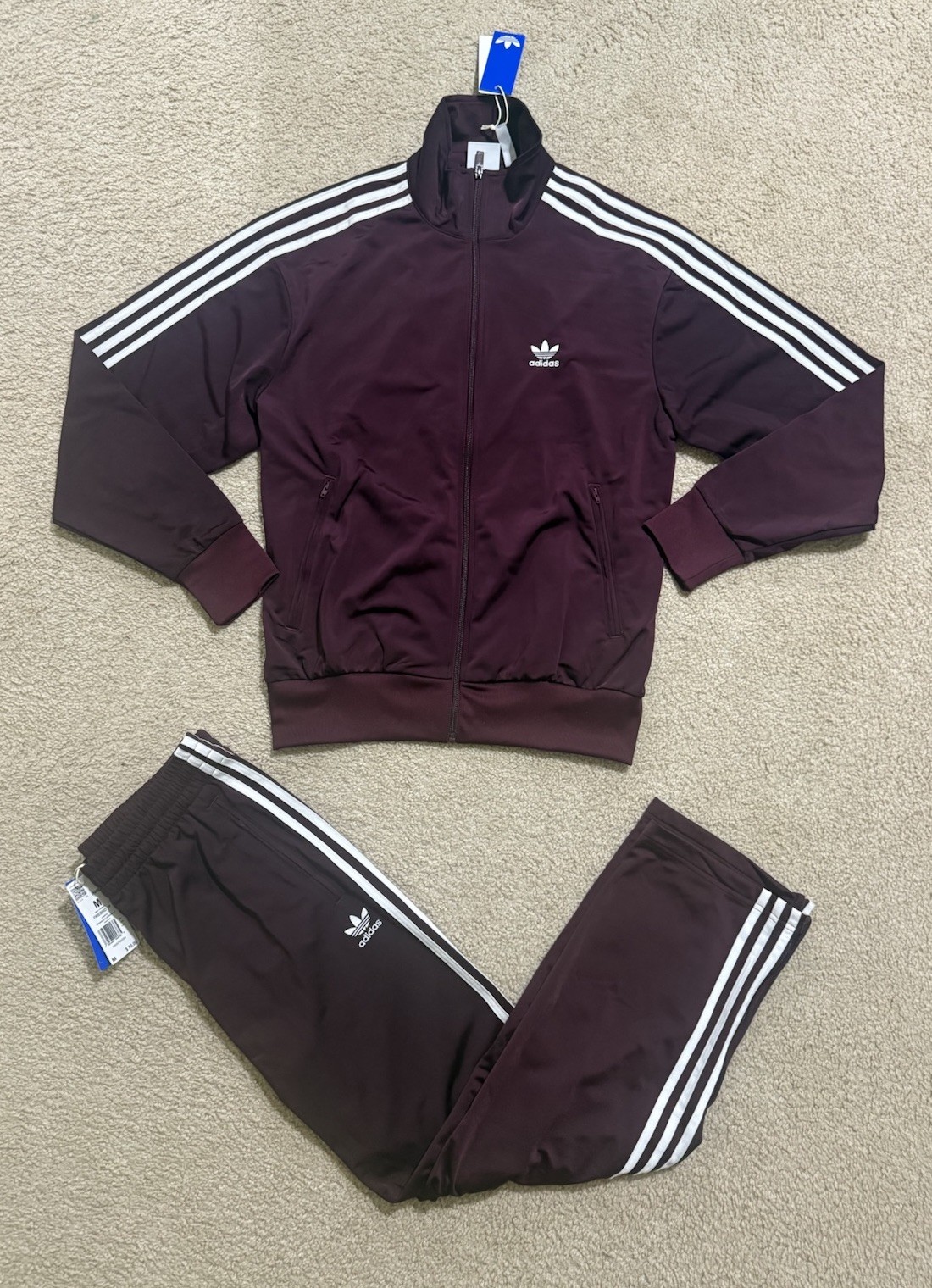 ADIDAS Originals Firebird Mens Tracksuit Jacket & Pants Set Burgundy All Sizes