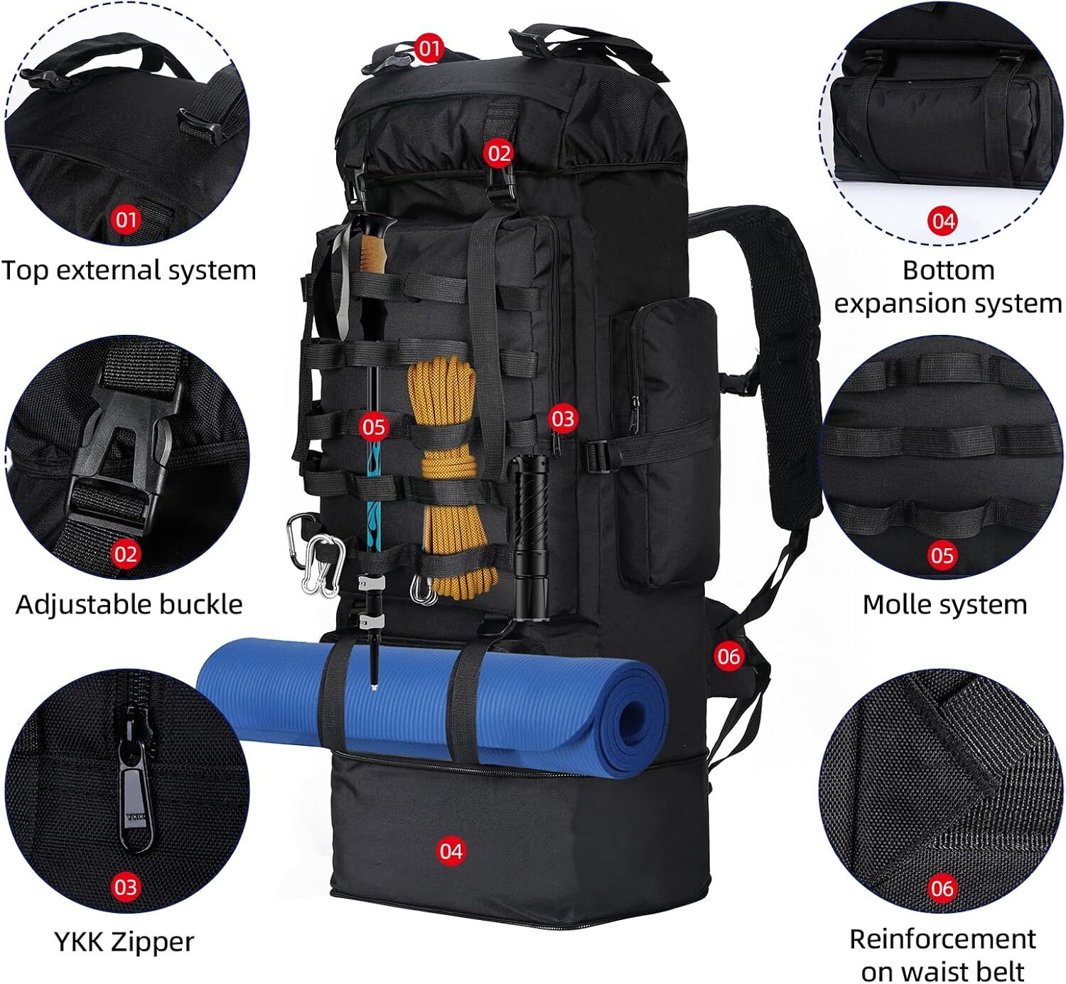 Mochila para Acampar de 70L Bolsa Campamento Senderismo Treckking Impermeable US