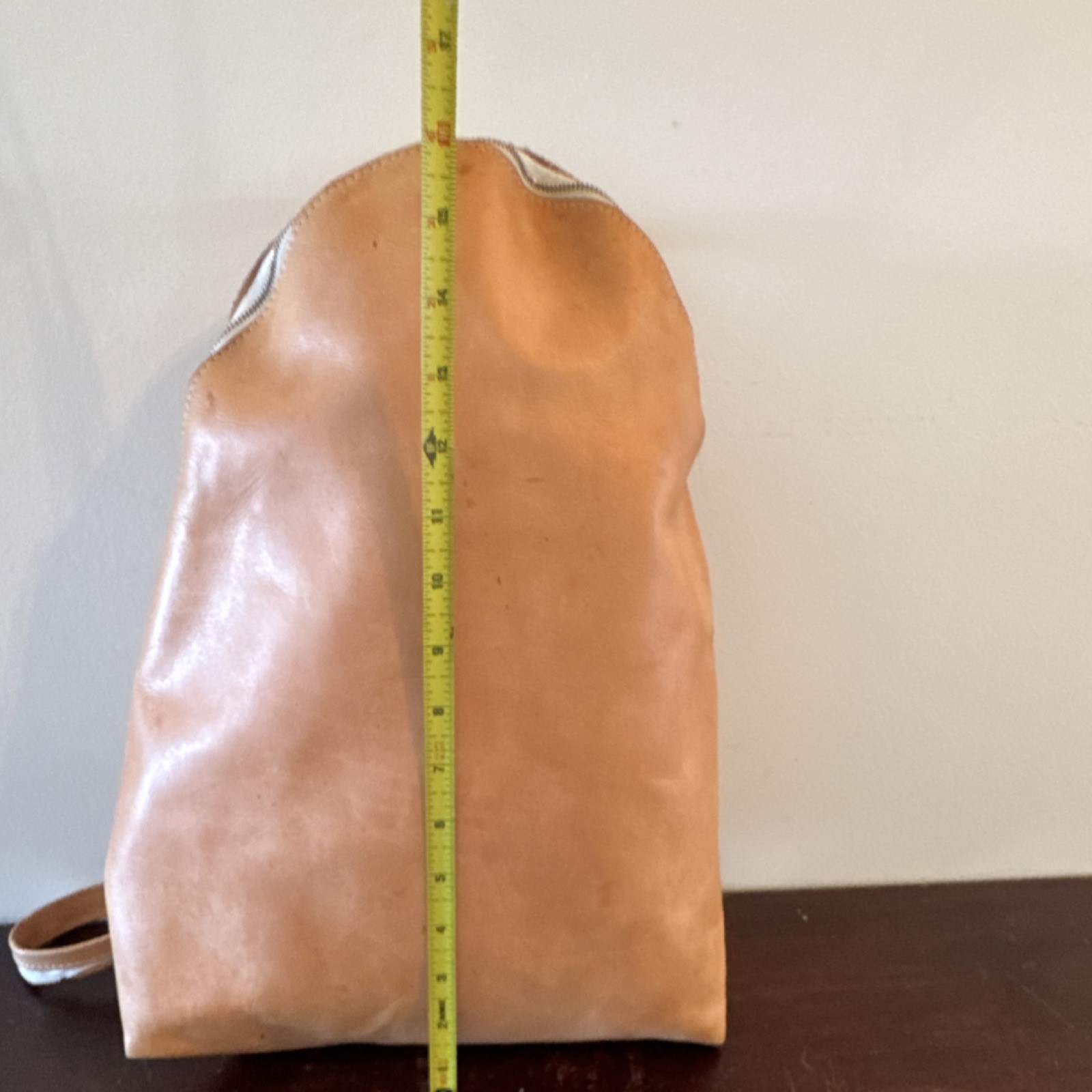 YIELD Tan Leather Backpack Zipper Accent Shoulder Strap Medium Solid