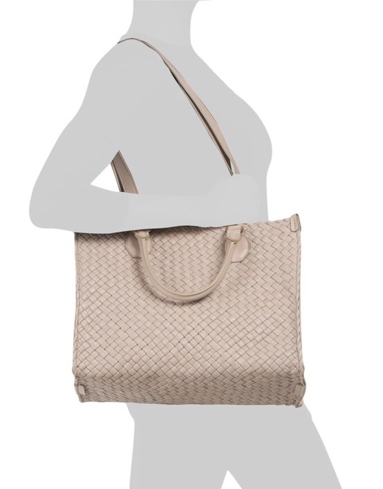 FALOR Taupe Italian Woven Soft Leather Shoulder Bag 4 Straps Purse F2754 RARE
