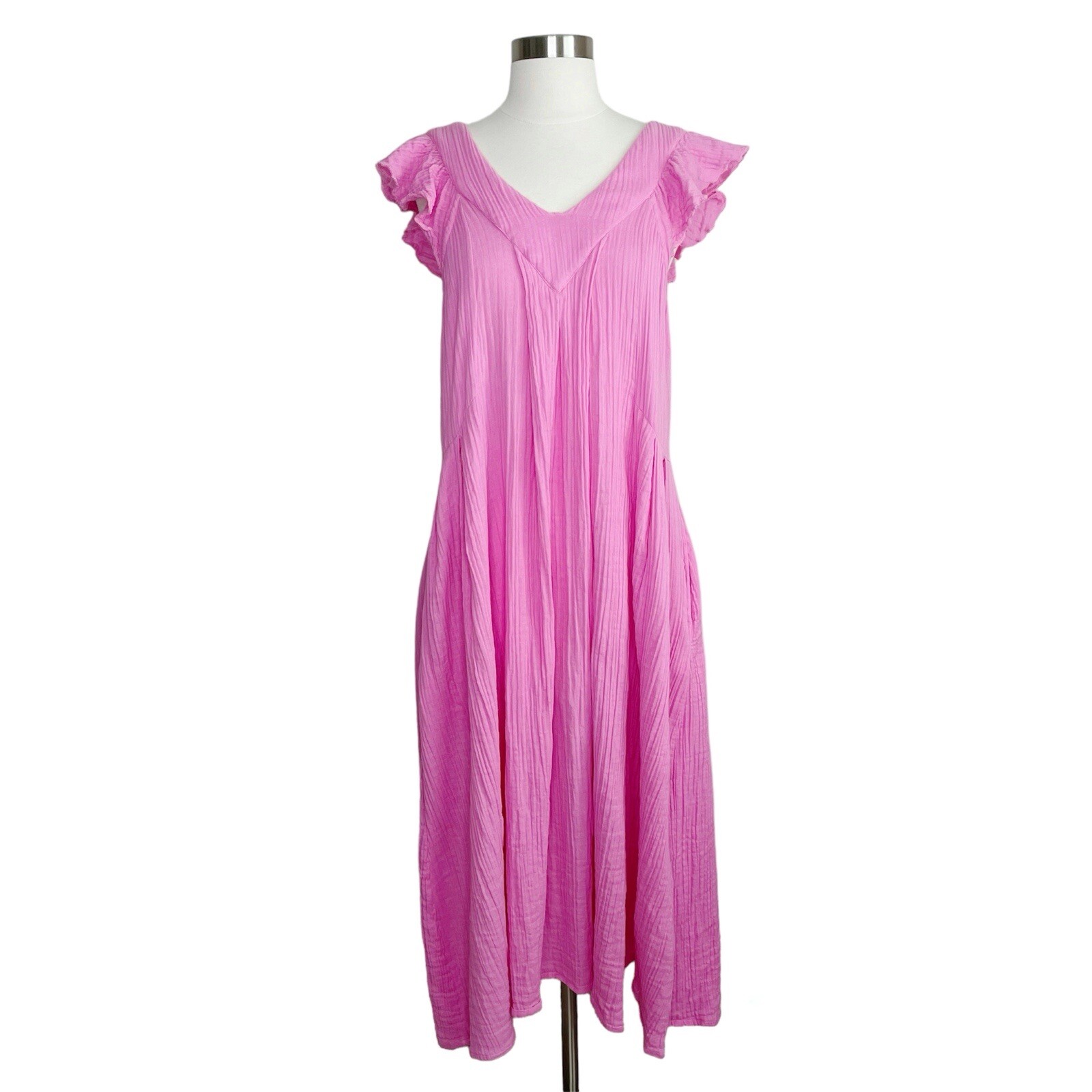 Mille Resort & Travel Catarina Dress M Midi Double Gauze Ruffle Sleeve Barbie