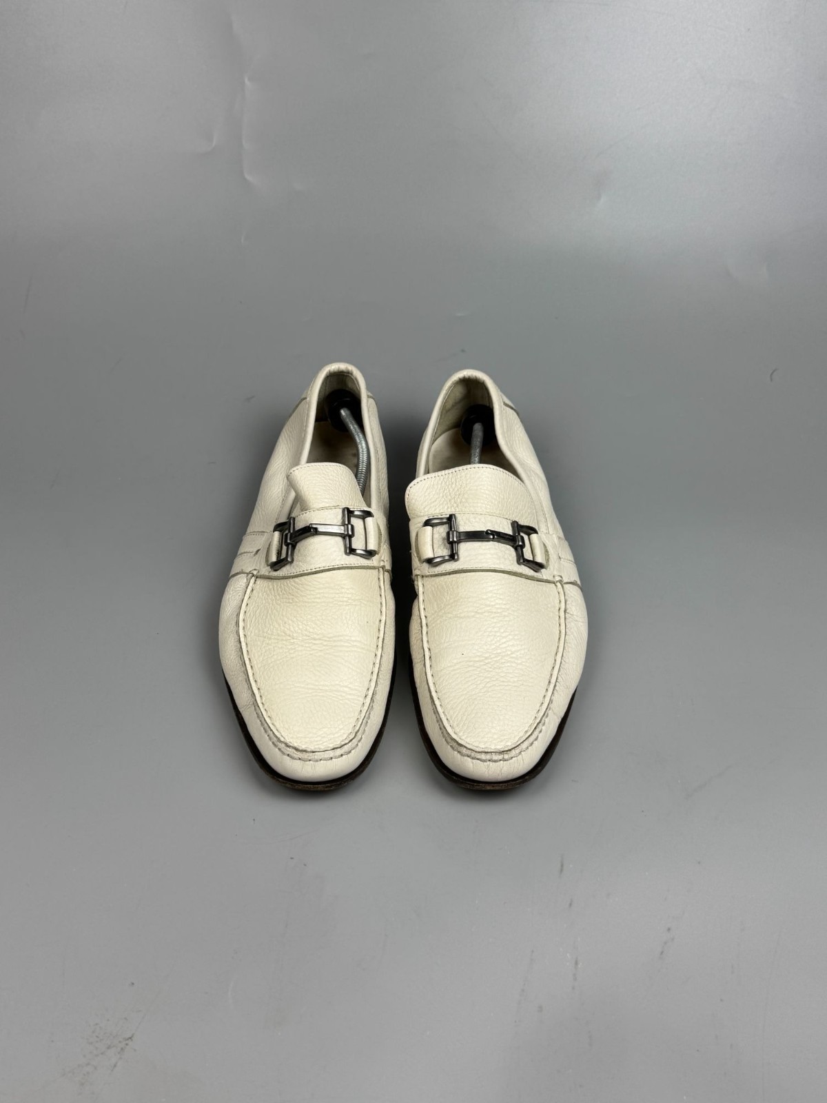 Men’s Salvatore Ferragamo White Leather Loafers Size US 10 EE