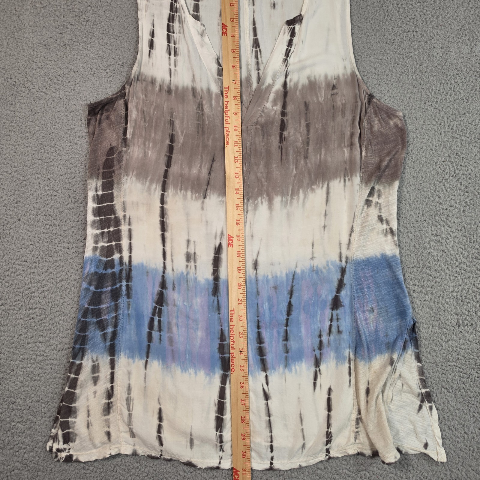 XCVI Tunic Tank Top Womens XL Brown Ombre Lightweight Lagenlook V Neck Boho Dye*