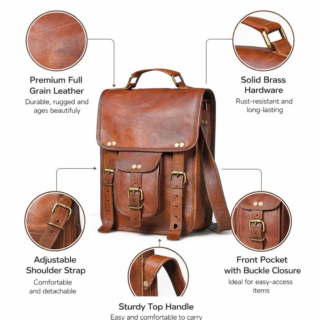 Leather Messenger Satchel Bag9x11Brown Crossbody Tablet Bag for Men +FreeJournal