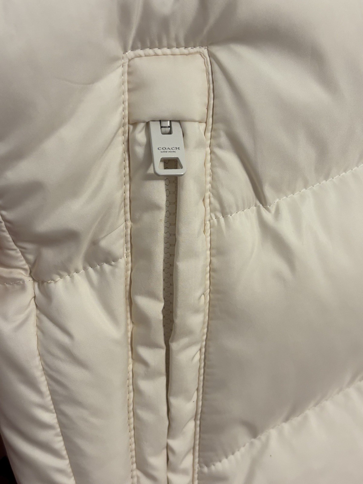 Authentic Coach Winter Goose Down Coat Cream/Ivory Womens Sz Medium Sherpa Hood