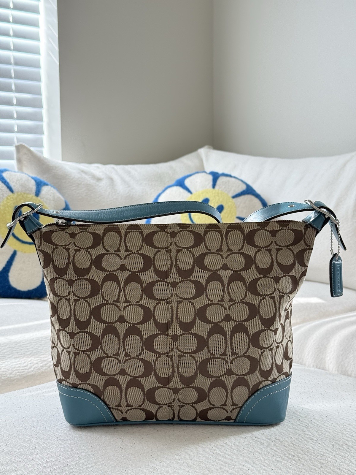 🩵Vintage Coach Signature Soho Hobo Bag Teal F10906 Y2K Canvas Leather Bag 2008
