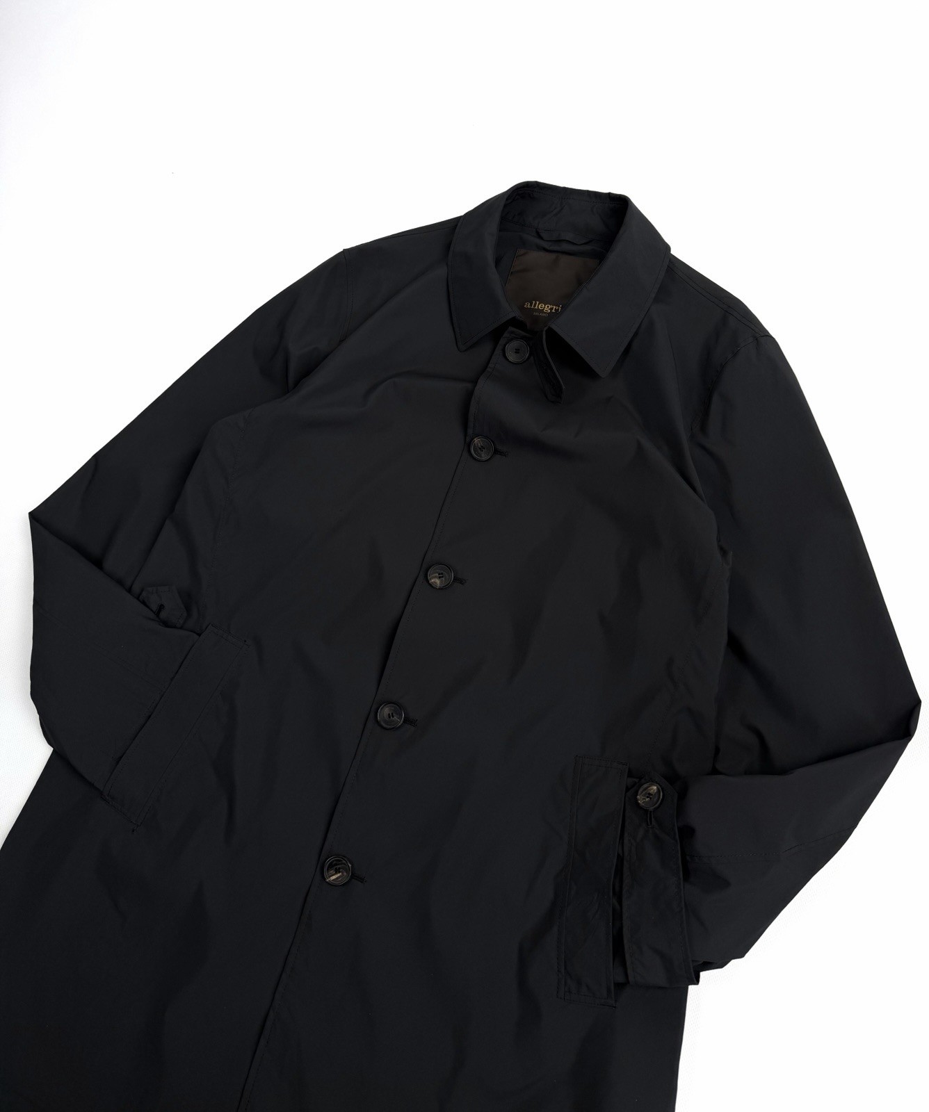 Allegri Milano Packable Raincoat Windbreaker Jacket Men IT 52 Black Nylon Italy