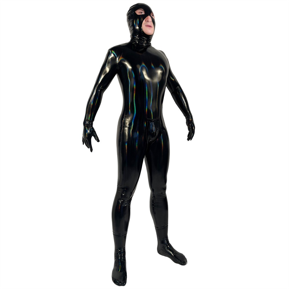 Men’s Wet Look Shiny Latex Leather Bodysuit Cosplay Costume PVC Bodycon Clubwear