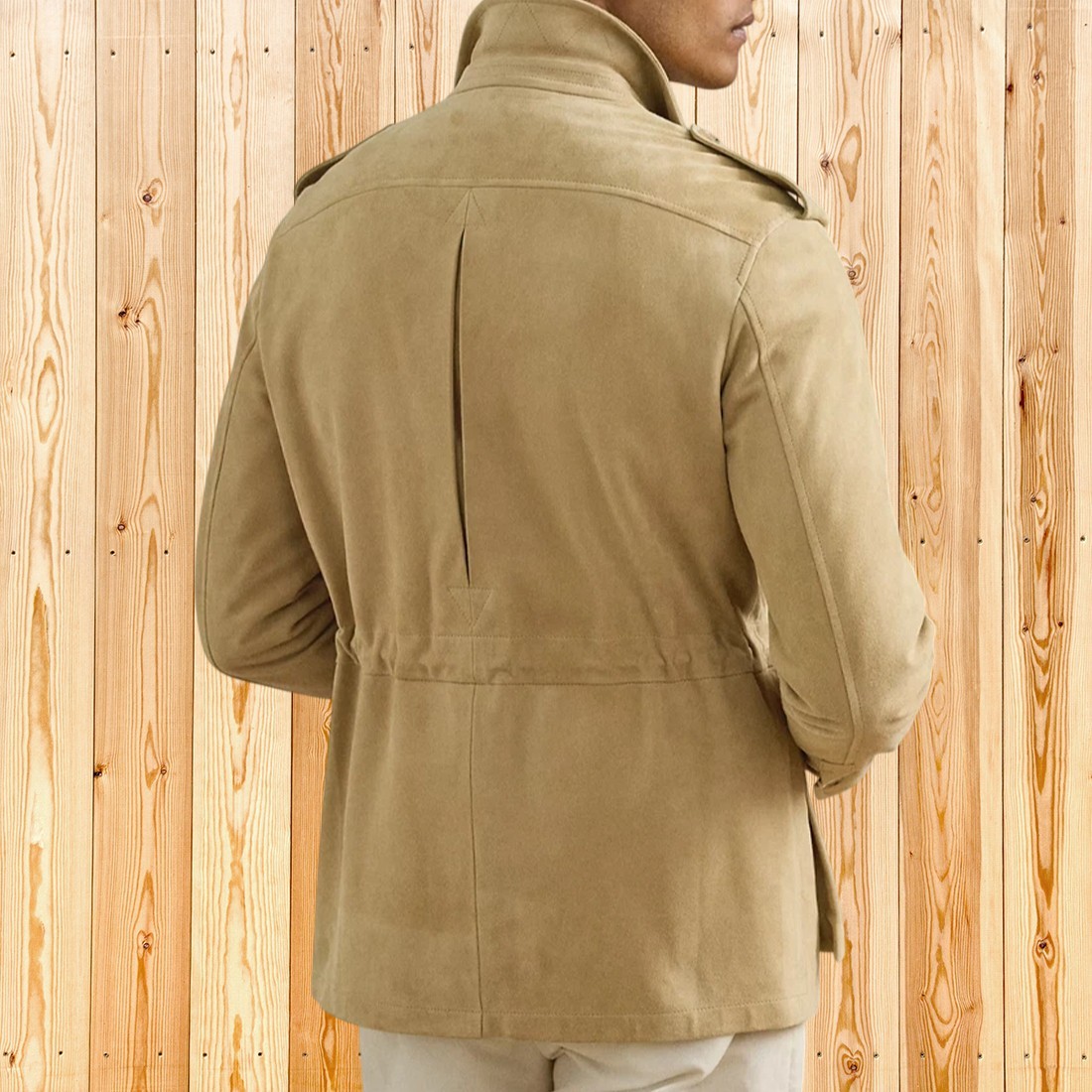 Men Beige Field Jacket Military Safari Utility Coat With Shoulder Tabs Everyday