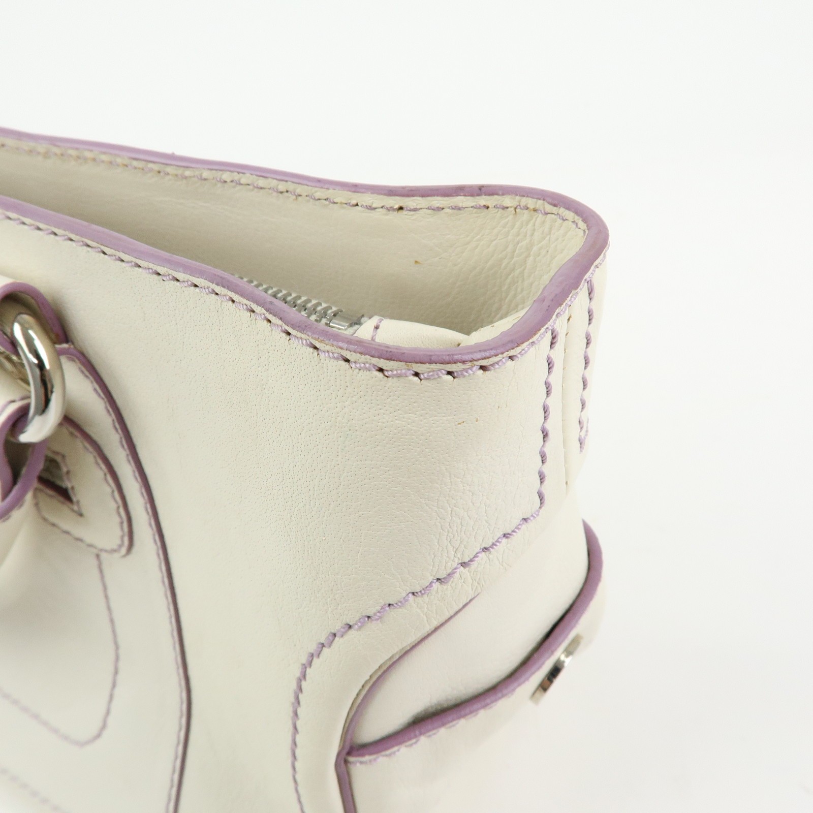 CELINE Macadam Leather Boogie Bag Hand Bag Tote Bag White Purple Auth Used F/S