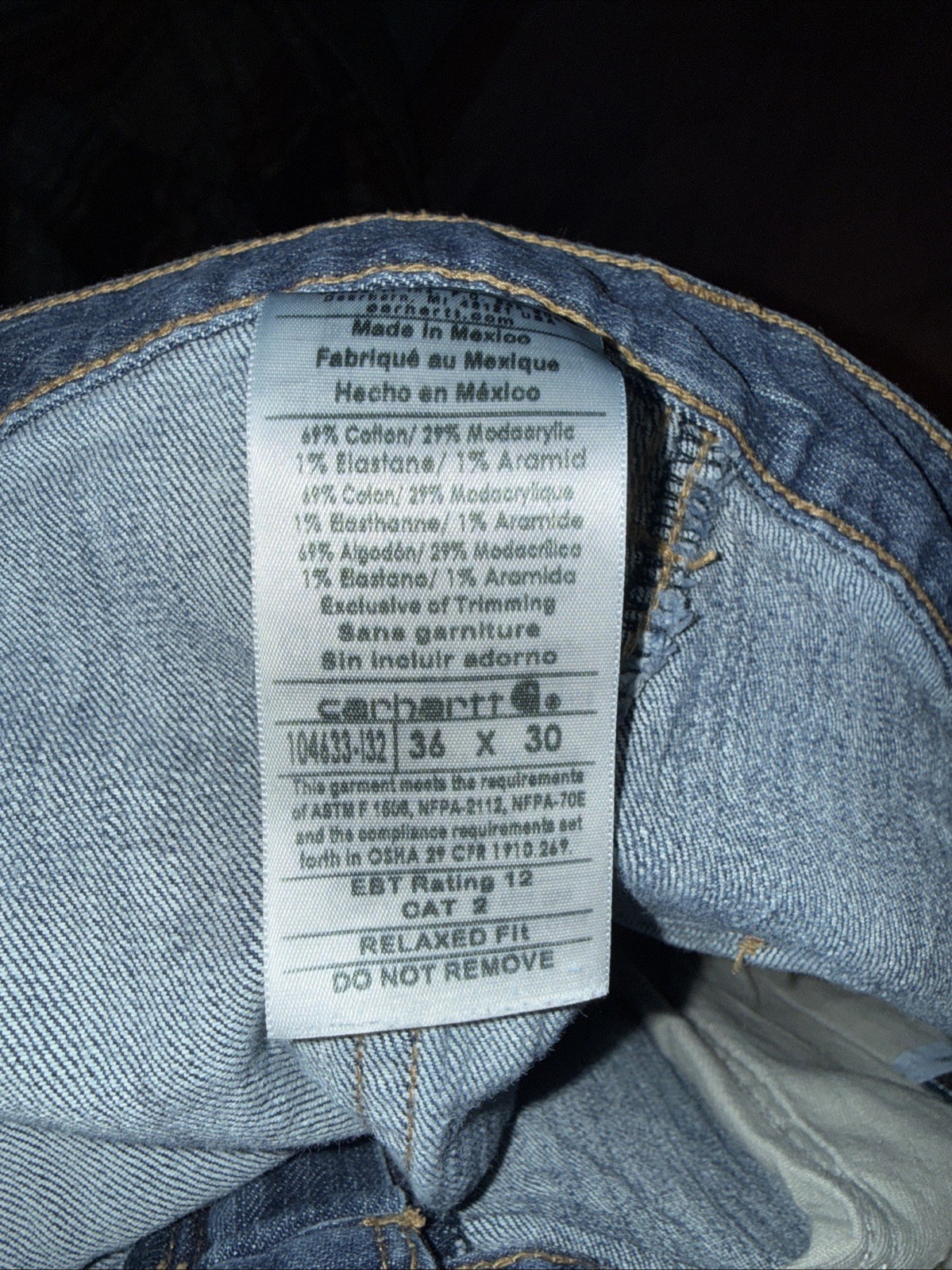 Carhartt Men’s FR 2112 Cat 2 Jeans 36×30 Relaxed Fit