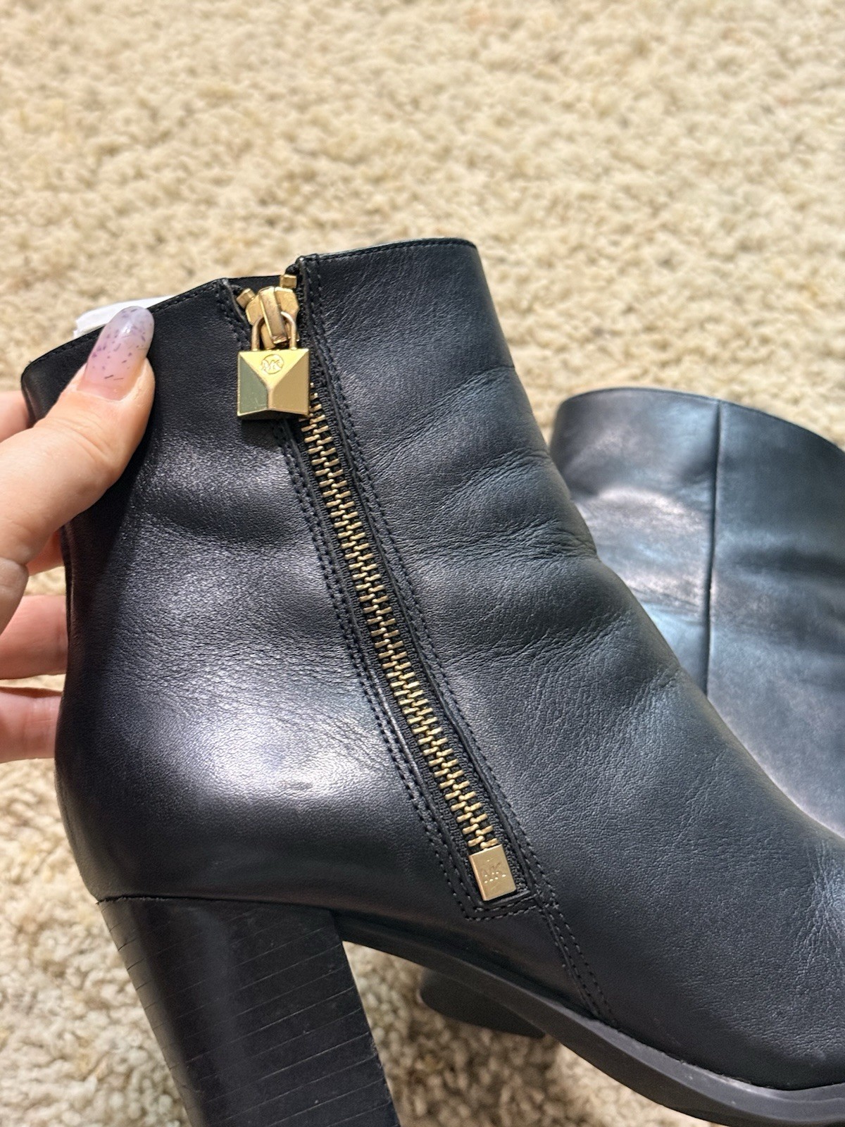 NIB Michael Kors Black Leather Ankle Boots Booties Size 6M Gold Zipper Padlock