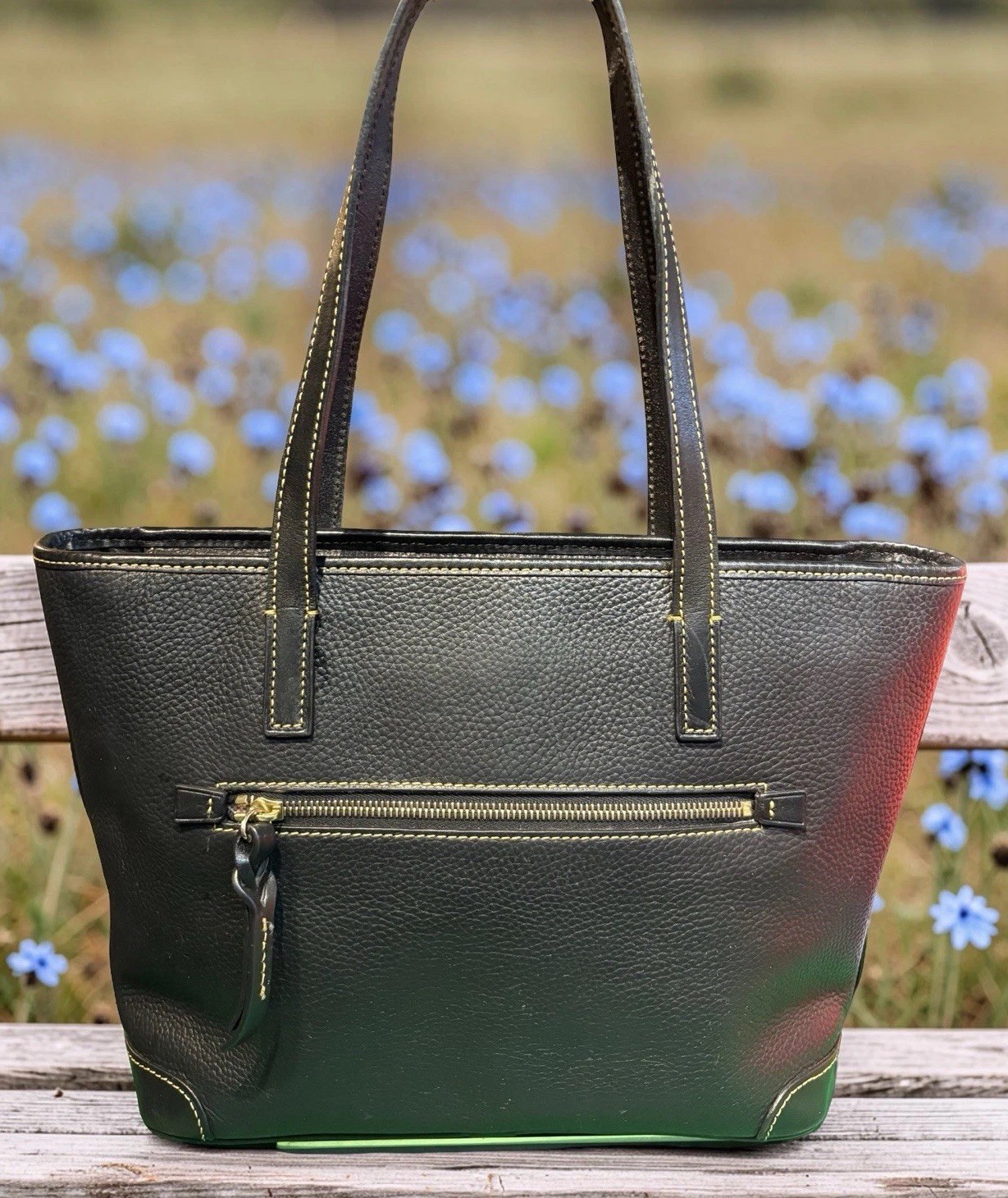 Dooney Bourke Black Pebble Leather Charleston Tote Shopper Shoulder Bag Purse