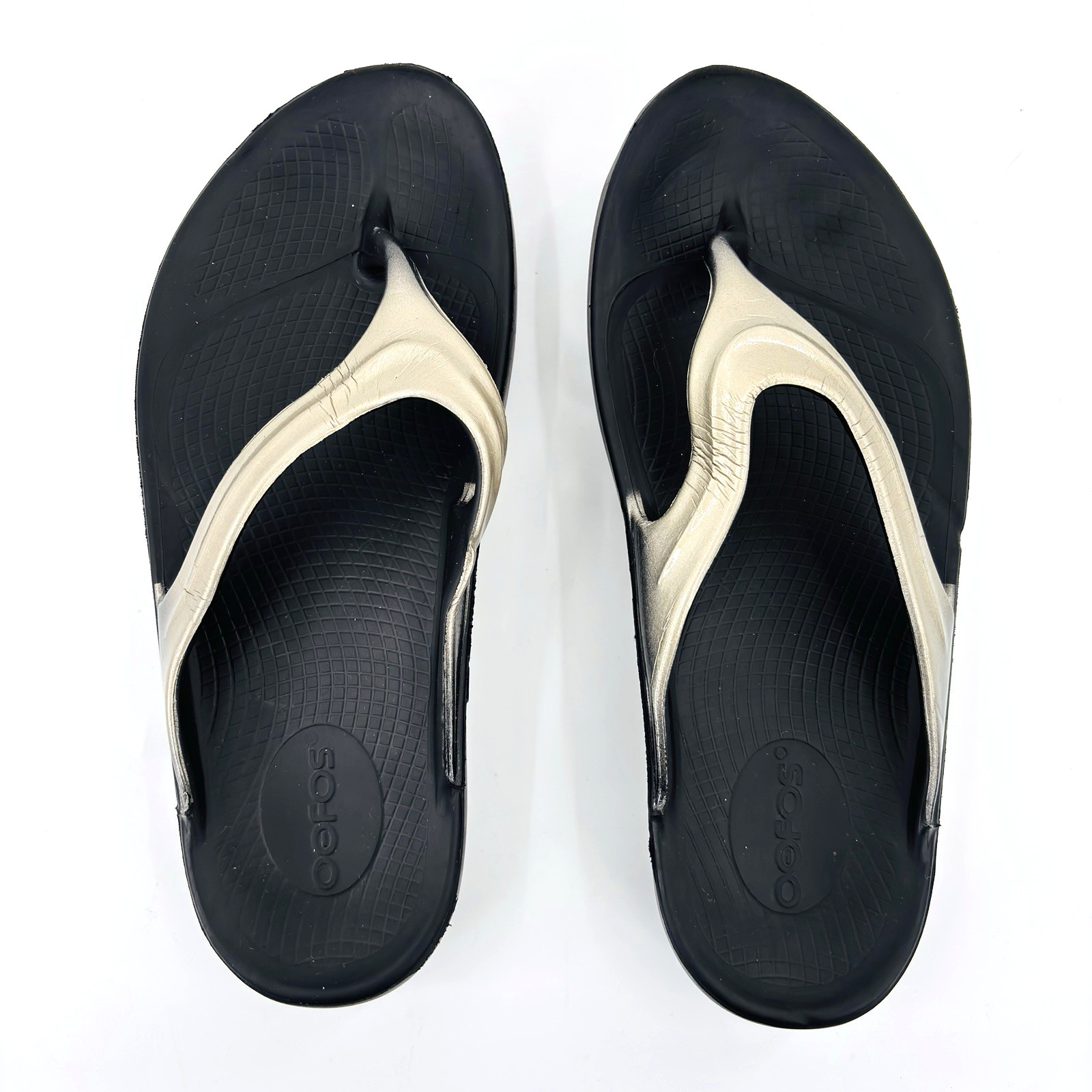 Womens 9 40 OOFOS OOlala Black Latte Thong Sandals Flip Flops Recovery Comfort