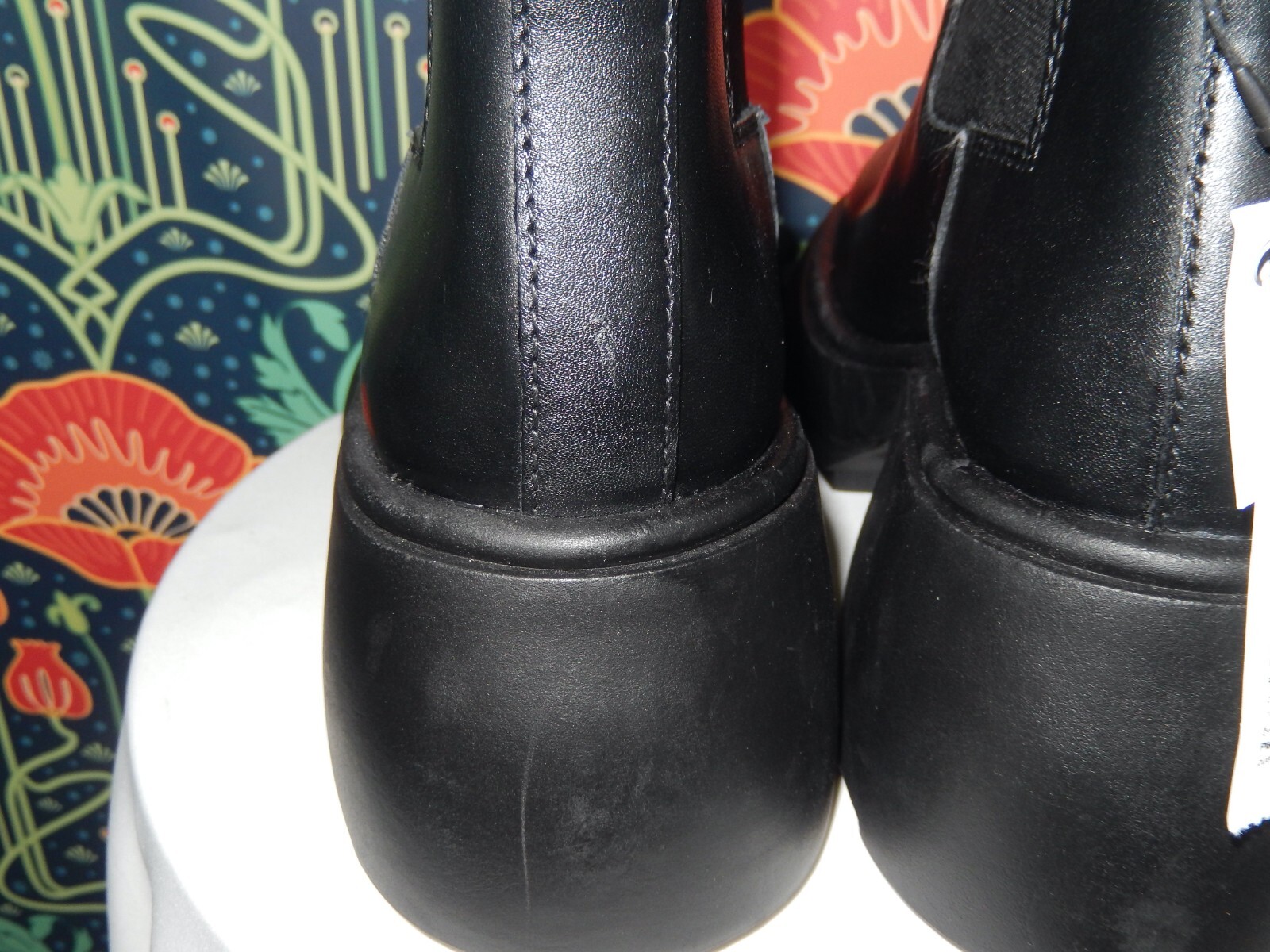 Zara Black Leather Boots Chunky Heel Elastic Gore Platform Square Toe 39