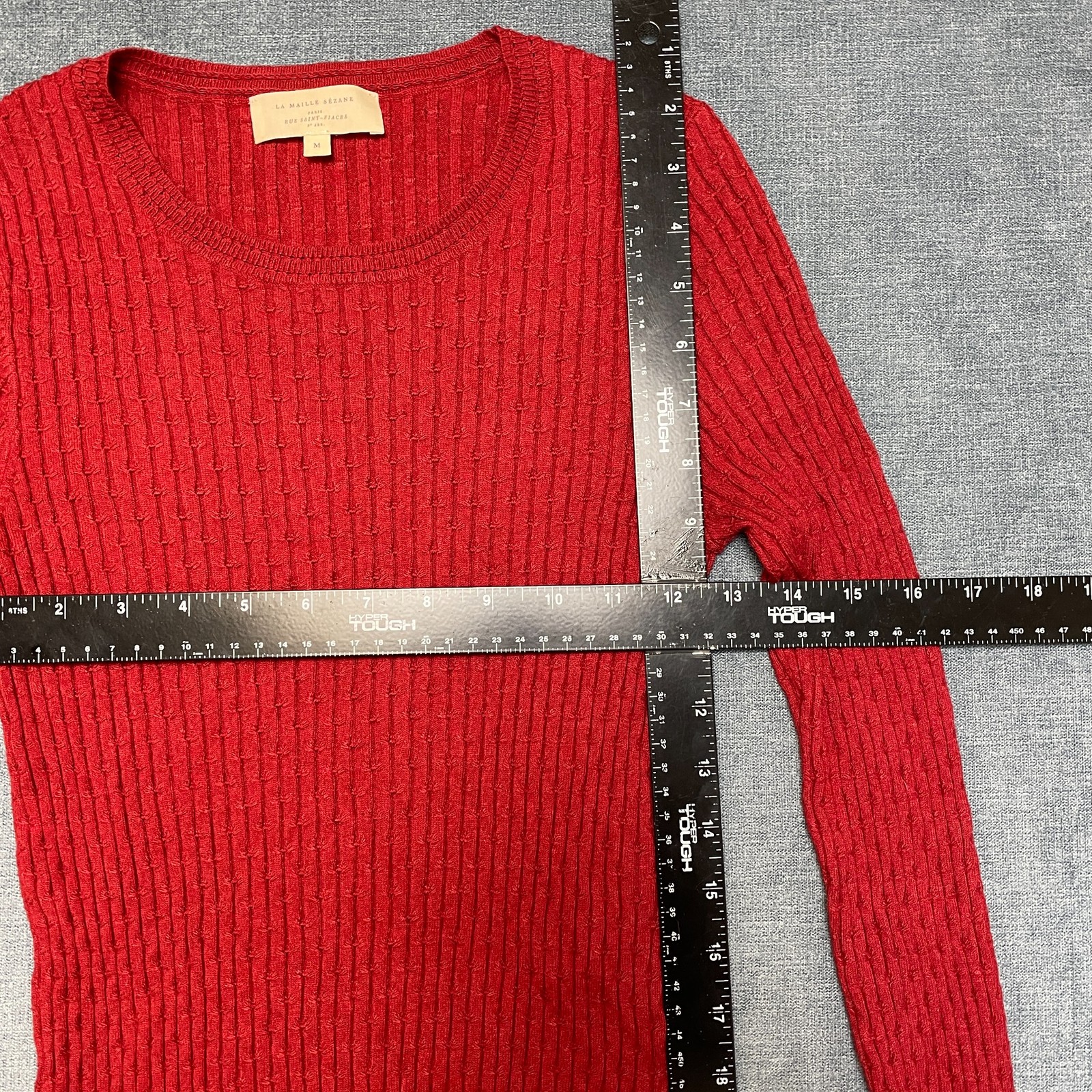 La Maille Sezane Sweater Womens Medium Red Ribbed Knit Round Neck Winter Wear