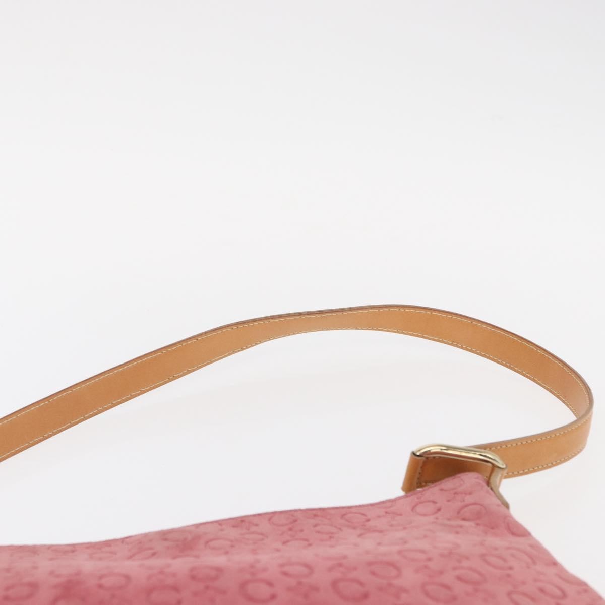 CELINE C Macadam Canvas Shoulder Bag Suede Pink Gold Auth 155501