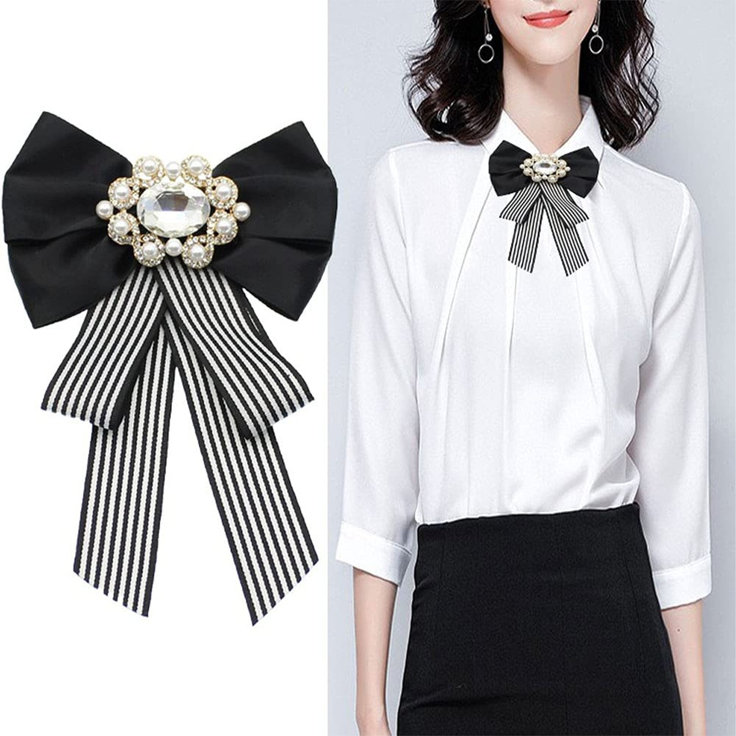 JKQBUX Korean Chic Ribbon Bow Tie Brooch Pins for Women Girls Retro Plaid Bow…