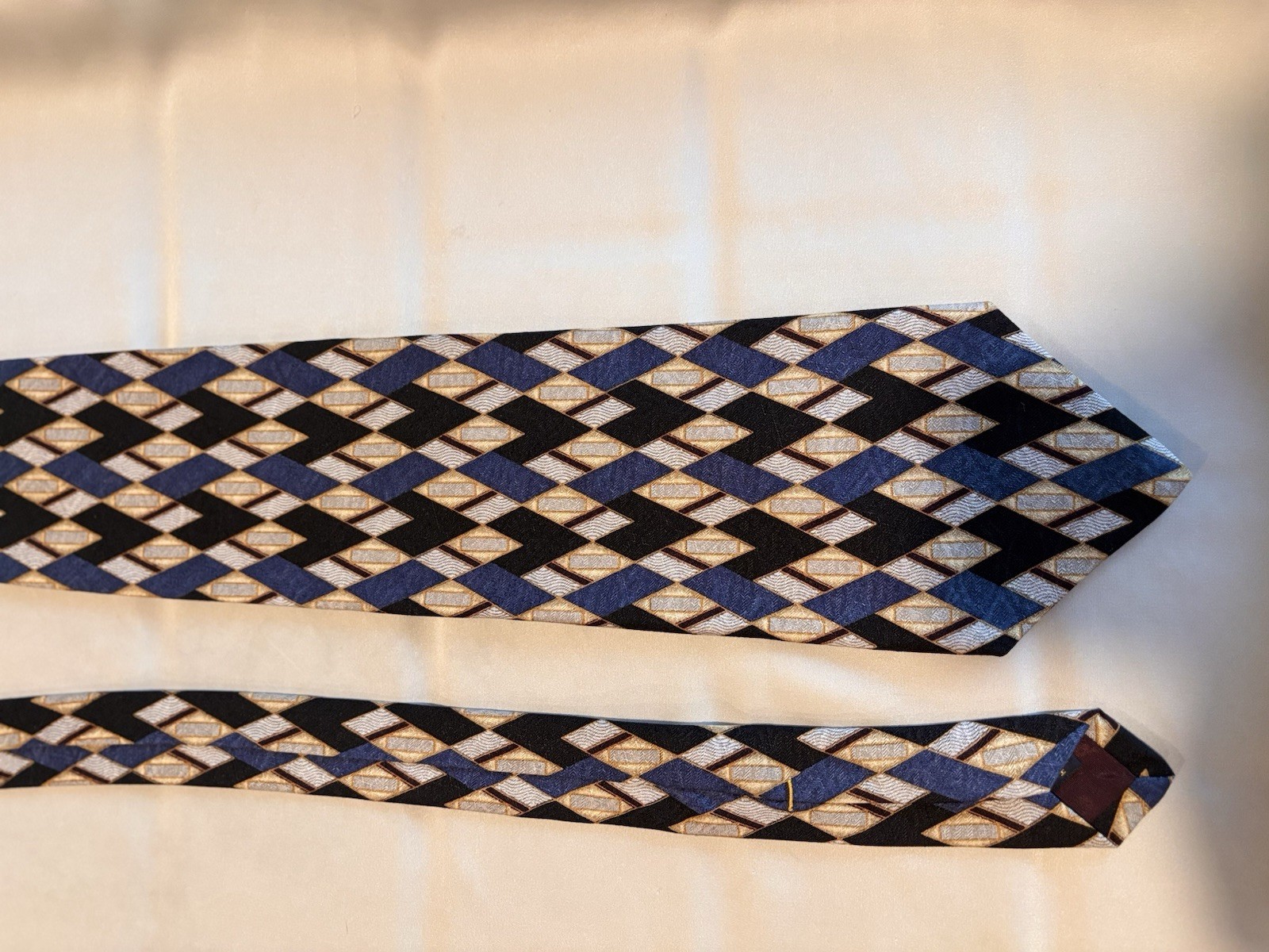 JAX Blue/Black/Gold/White Geometric 100% Silk Men’s Pointed Woven Tie